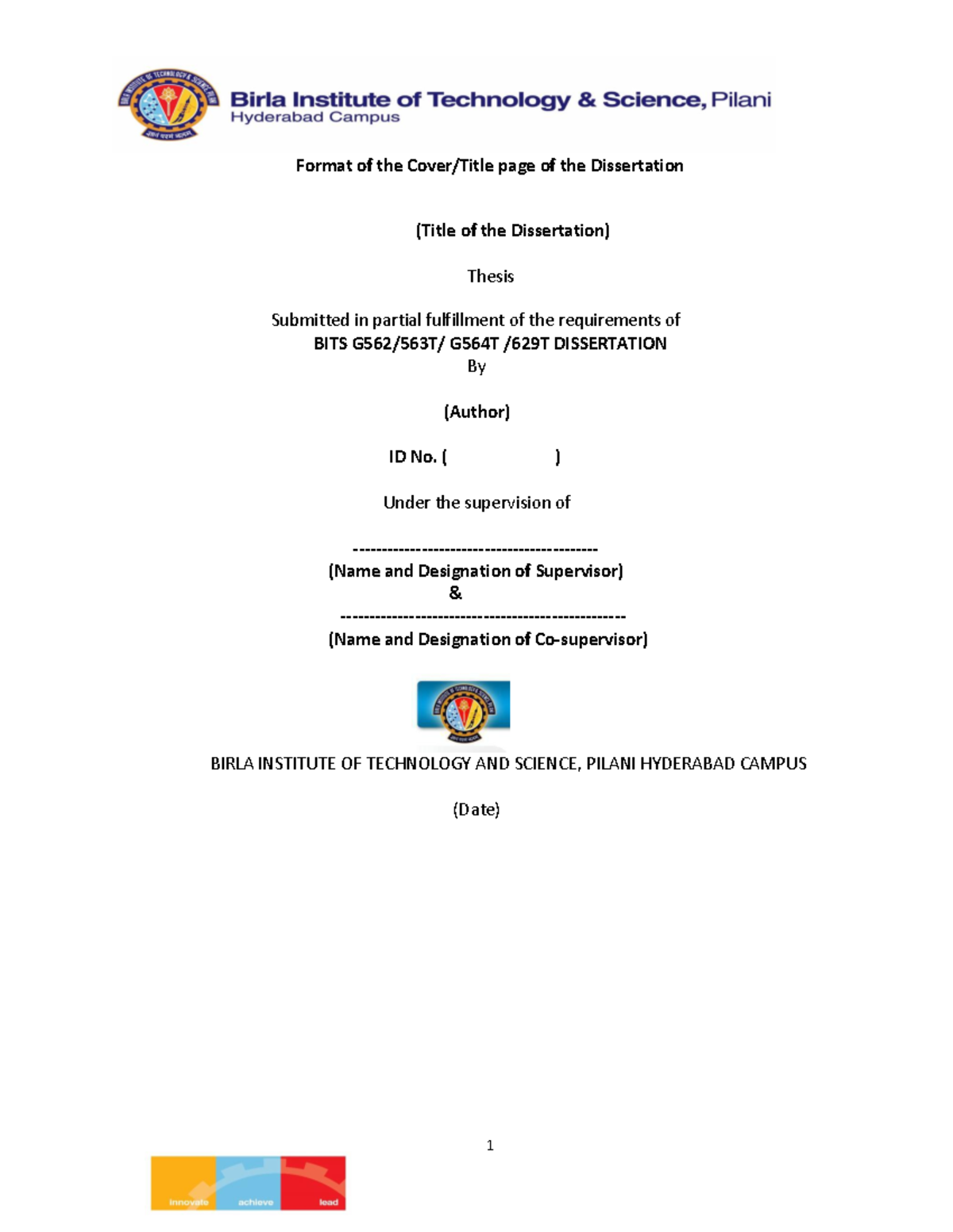 BITS G564T Dissertation Format and Evaluation Guidelines - Studocu