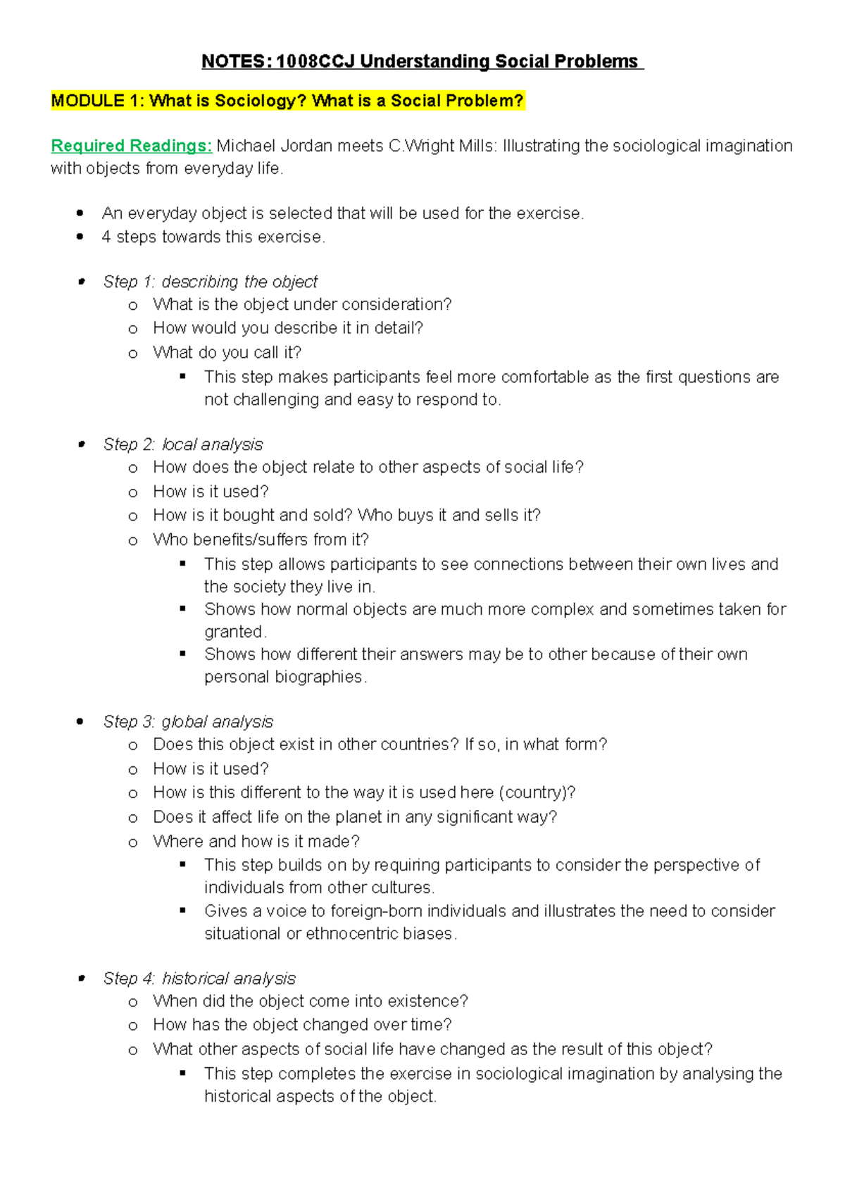 1008CCJ Module Notes - MODULE 1: What is Sociology? What is a Social ...