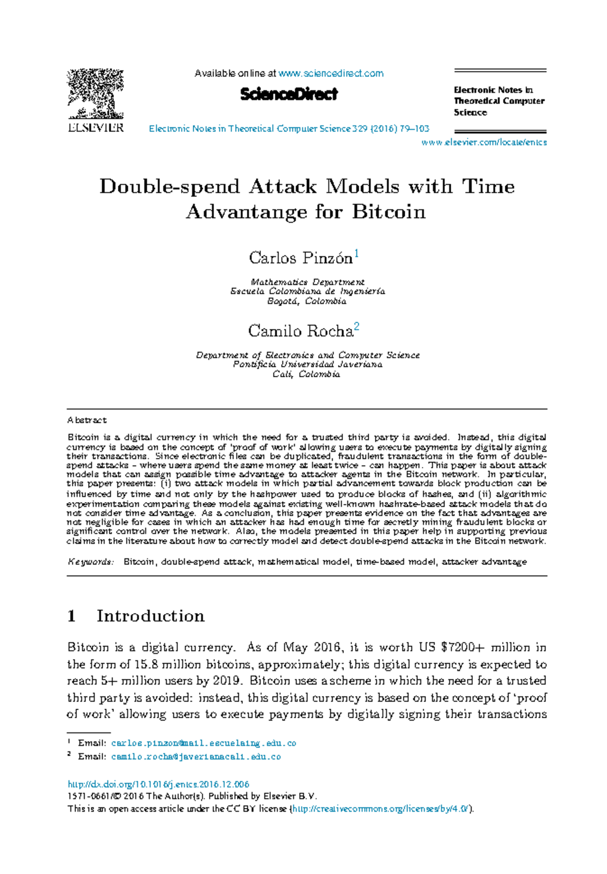 Double-Spend Attack Models with Time Advantage for BTC Analysis - Studocu