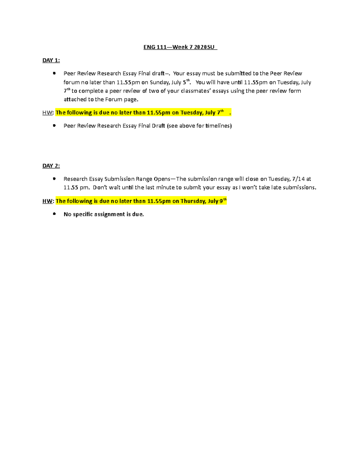 Week+7+Plans-2020SU - Instructor's Week Plans - ENG 111—Week 7 2020SU ...