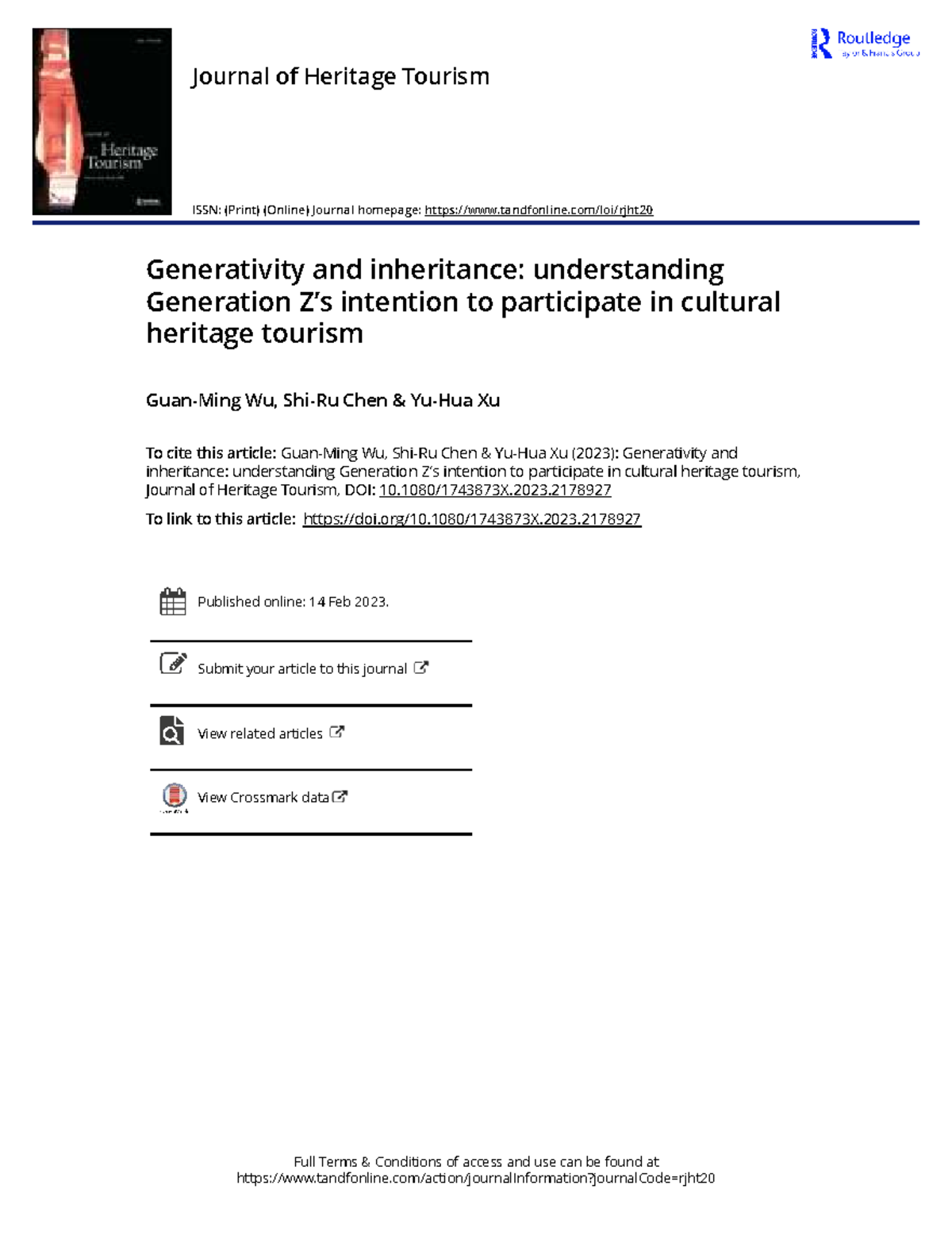 Wuchenxu 2023: Gen Z Generativity and Cultural Heritage Tourism ...