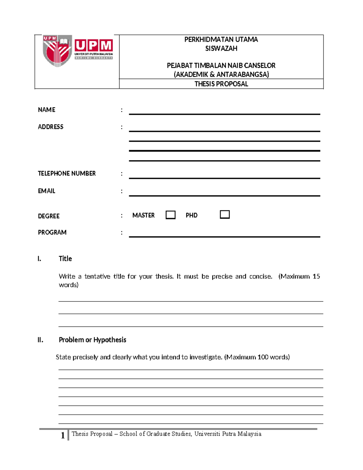 Thesis Proposal Template for Master/PHD - UPM 202012 - Studocu