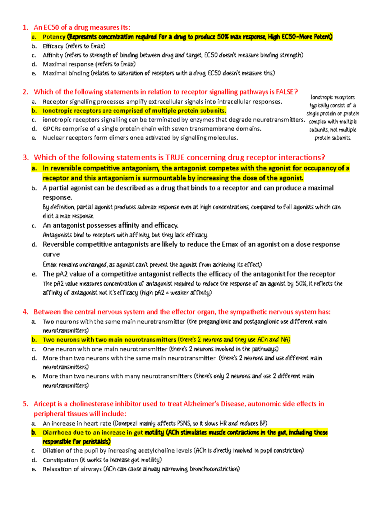 Pharmacology Semester A Final Exam Review with Key Answers - Studocu