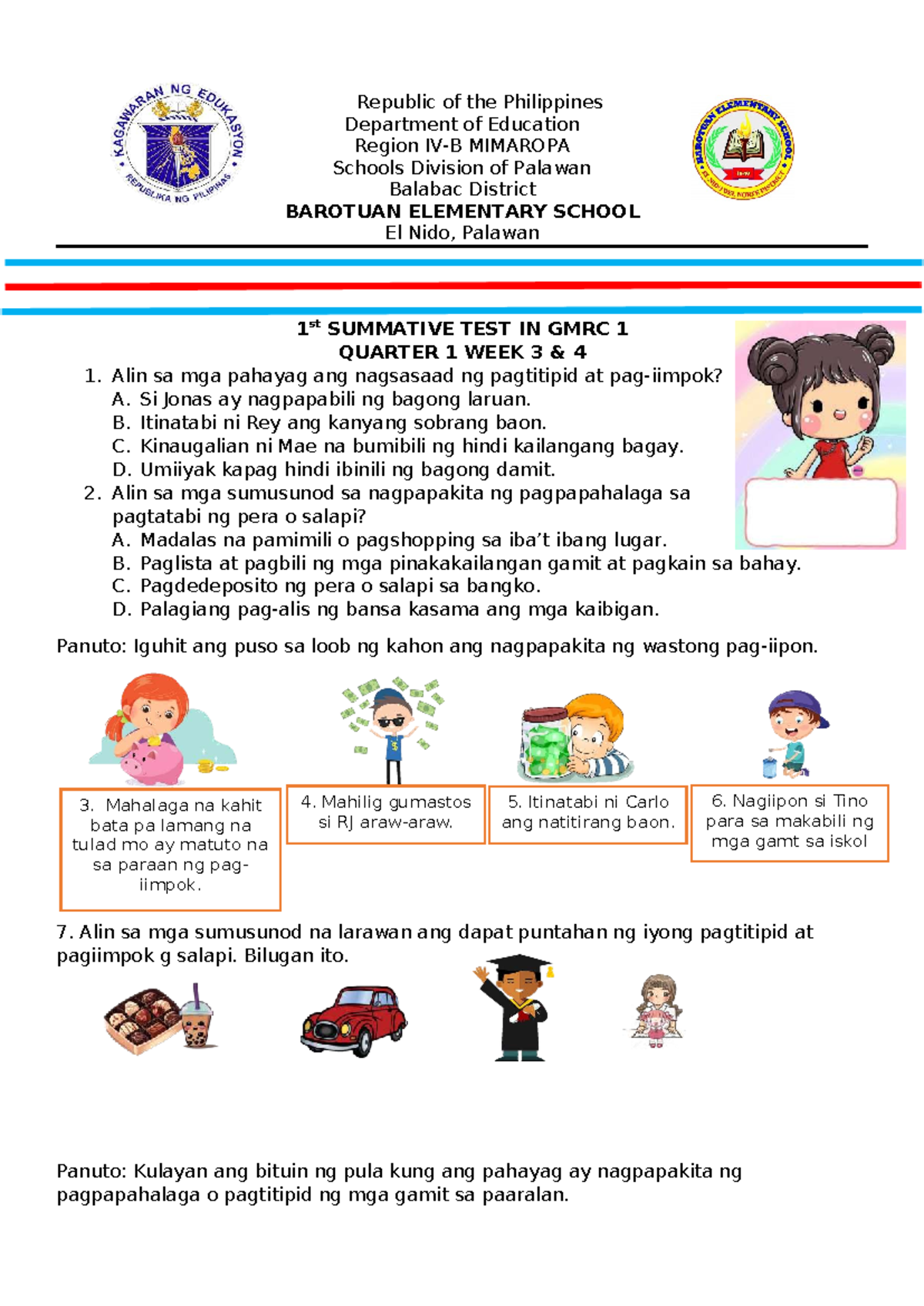 GMRC 1st Summative Test Week 3-4 S.Y. 2024-2025 - Studocu