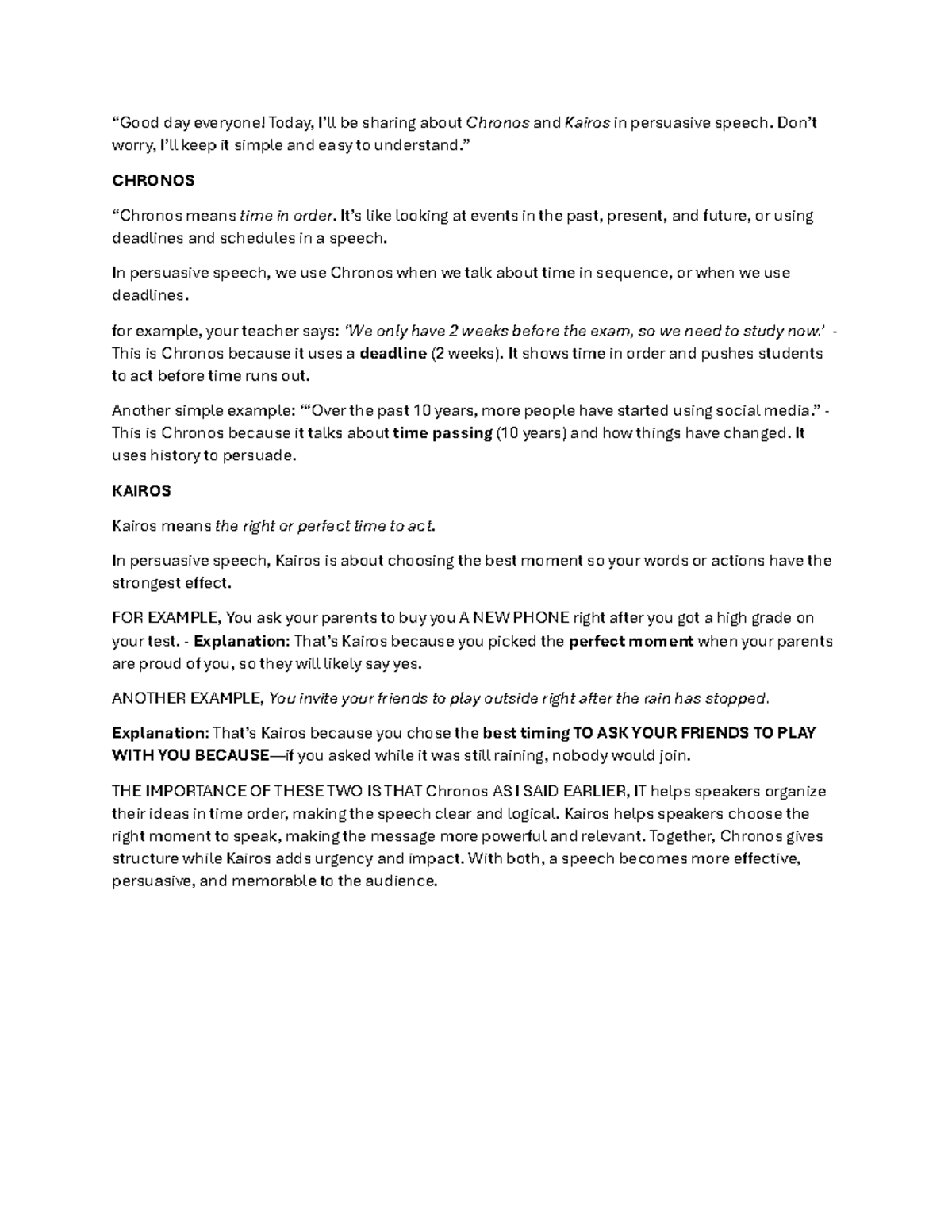 Chronos and Kairos in Persuasive Speech: A Report Script - Studocu