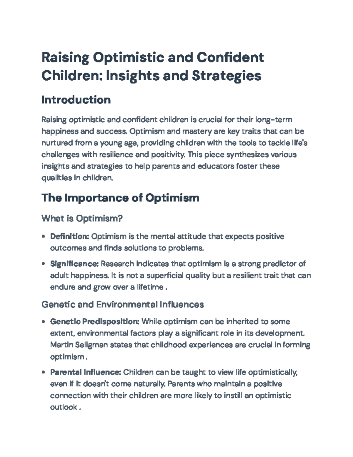 Raising Optimistic and Confident Children: Insights and Strategies ...