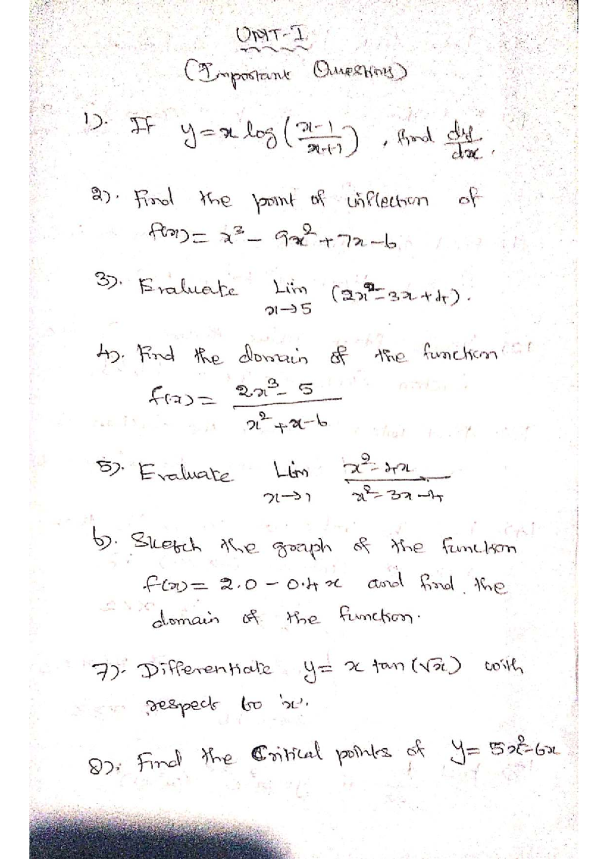 MA25C01 - Unit 1 - Important Questions and Calculations - Studocu