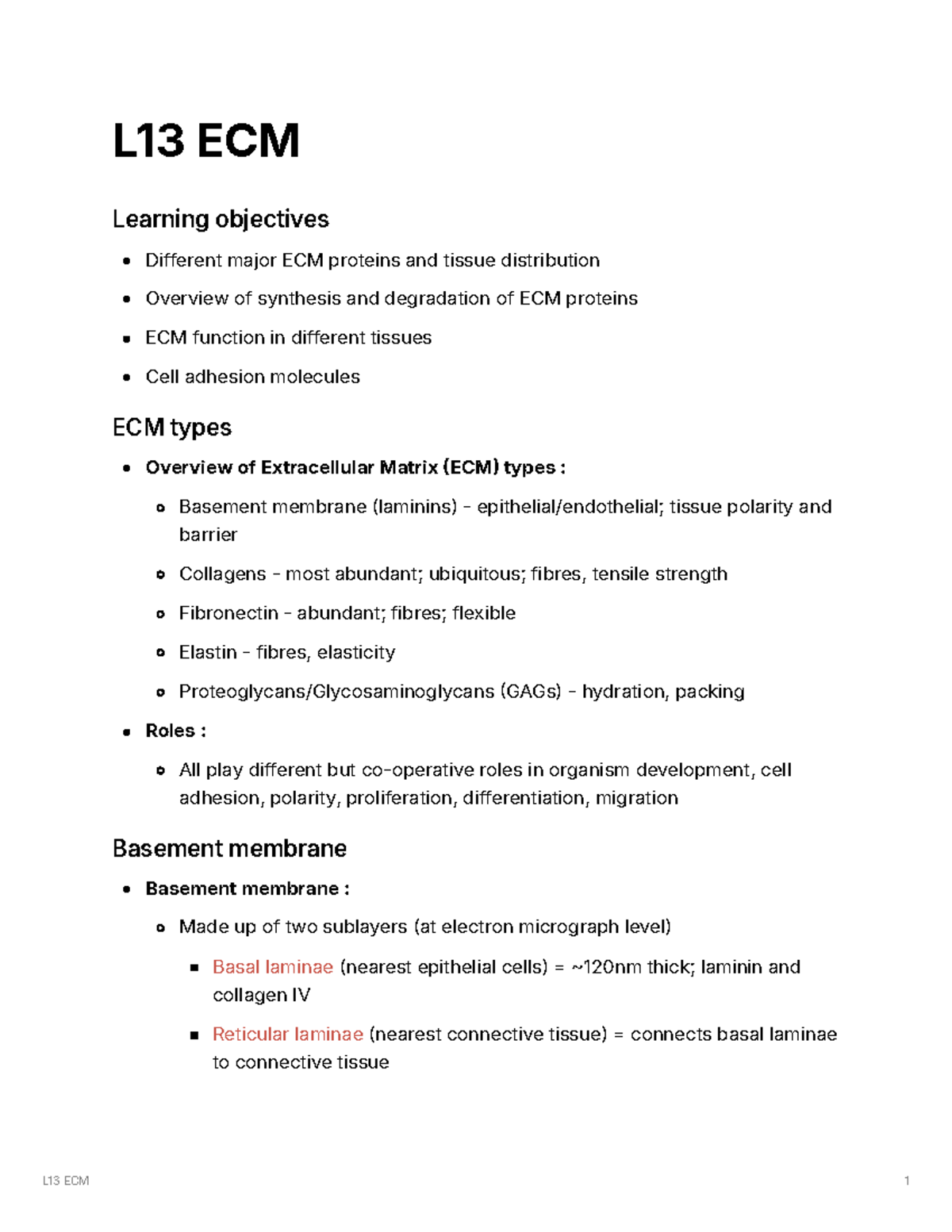 L13 ECM - Lecture Notes on Extracellular Matrix Proteins and Functions ...