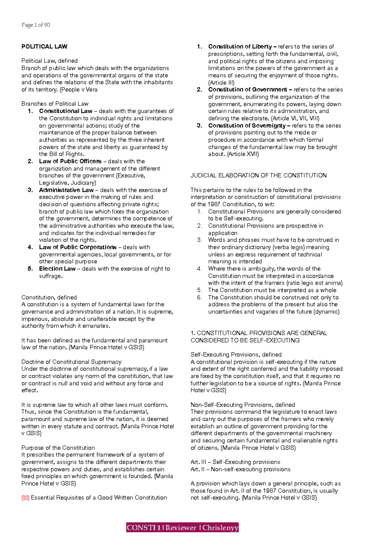 Consti 1 Lecture Notes: Political Law Overview by Atty. Kelvin Du - Studocu