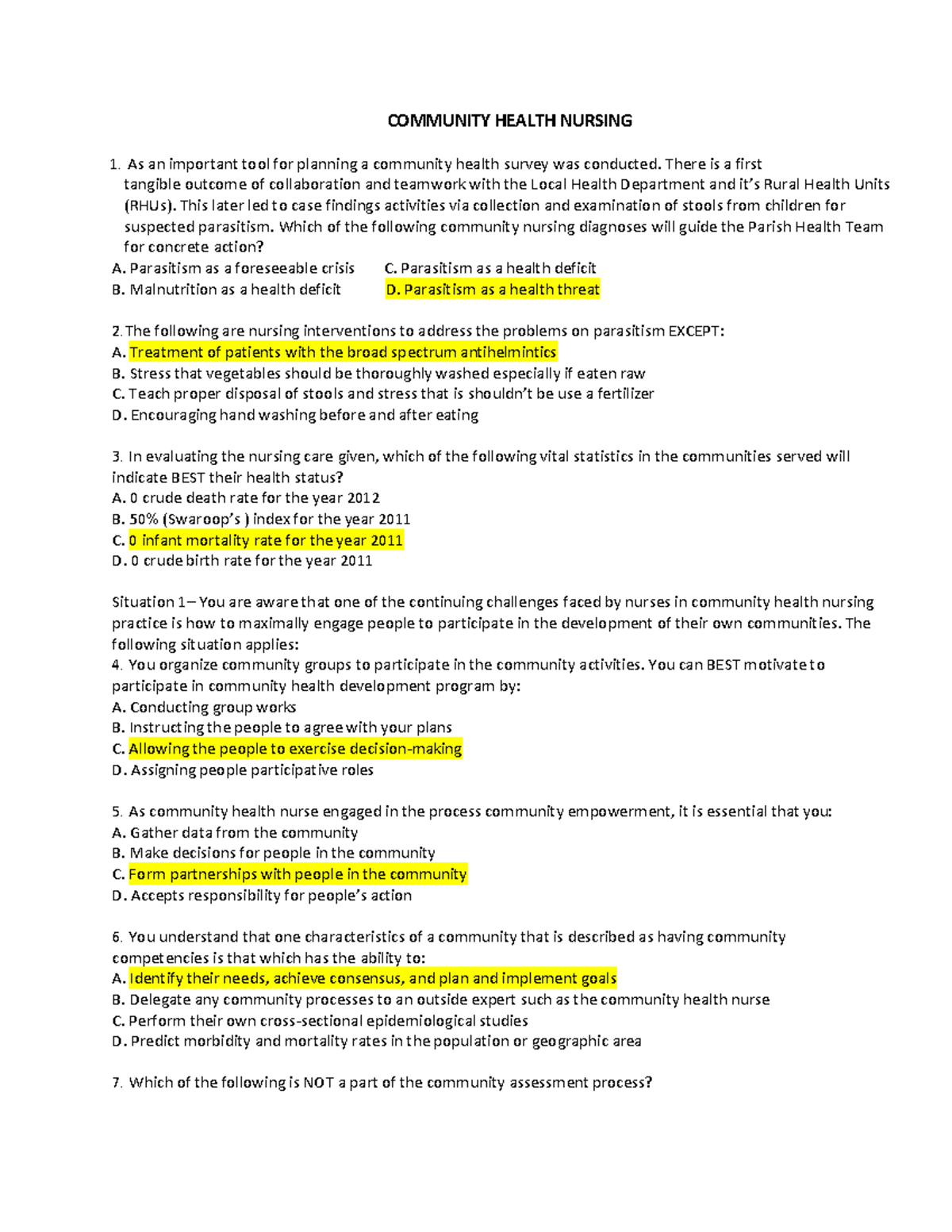 Community Health Nursing: Key Concepts and Case Studies (CHN 101) - Studocu