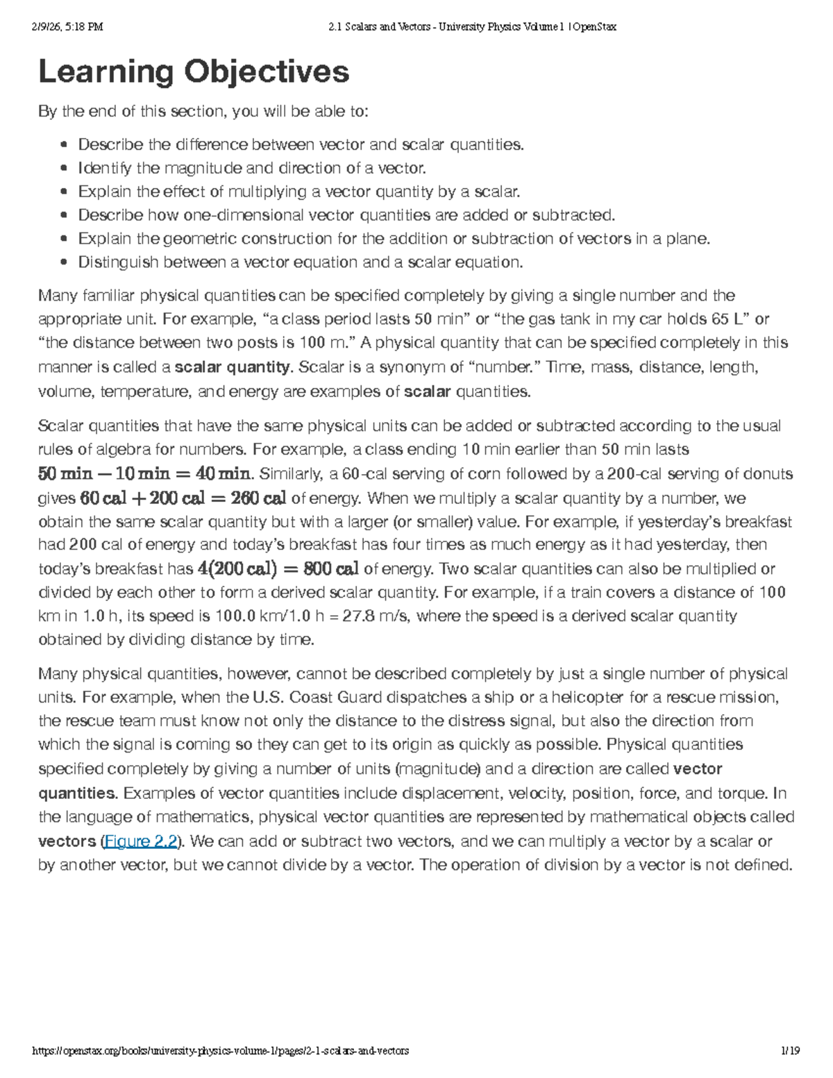 2.1 Scalars and Vectors - University Physics Volume 1 OpenStax Notes ...