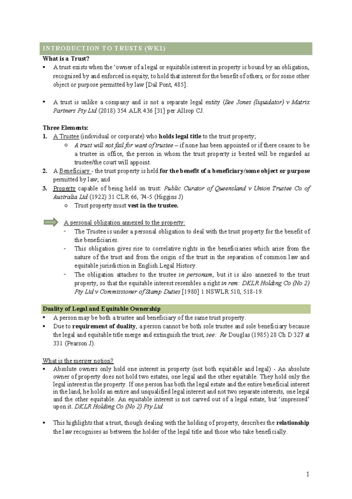 Trusts Law Exam Notes (Final) - Key Concepts & Definitions - Studocu