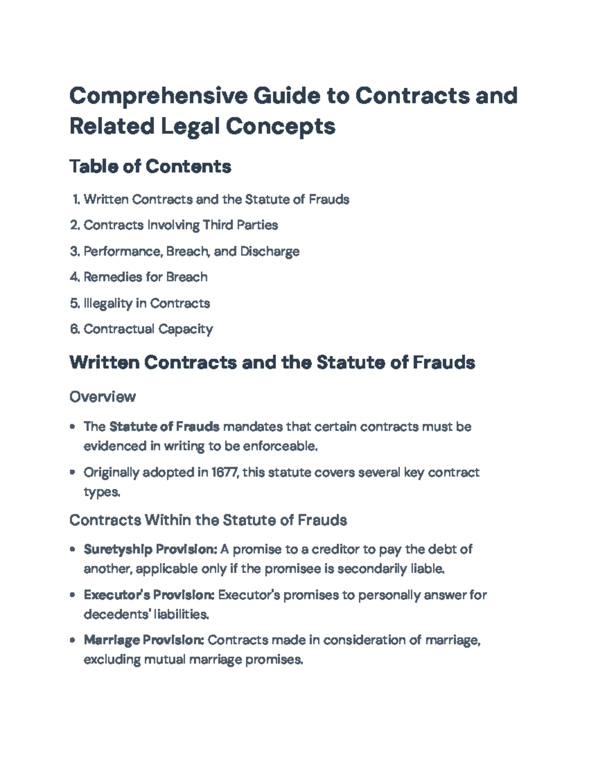 Comprehensive Guide to Contracts and Legal Principles (LAW 101 ...