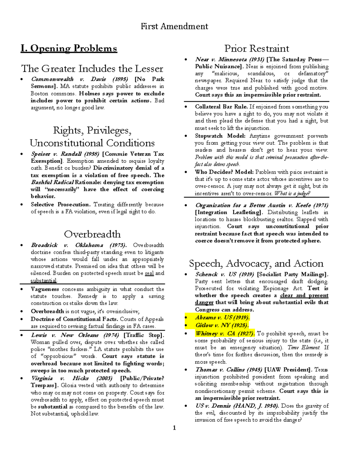 Final Exam Outline: 681 First Amendment Law Analysis - Studocu