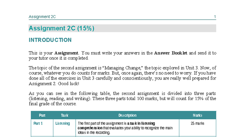Assignment 2C: Unit 3 Overview and Evaluation Criteria - Studocu