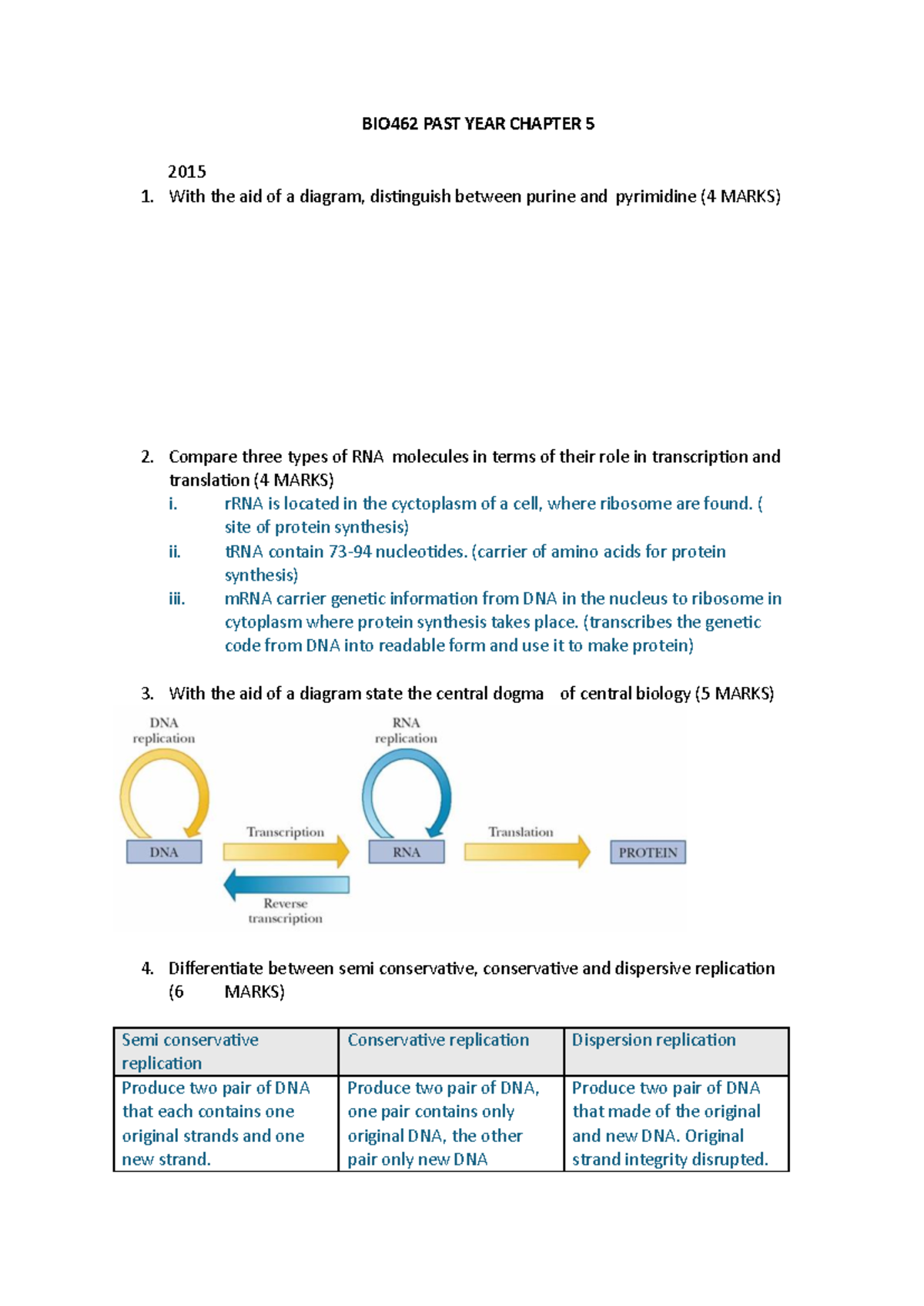 BIO462 PAST YEAR Chapter 5 - BIO462 PAST YEAR CHAPTER 5 2015 With the ...