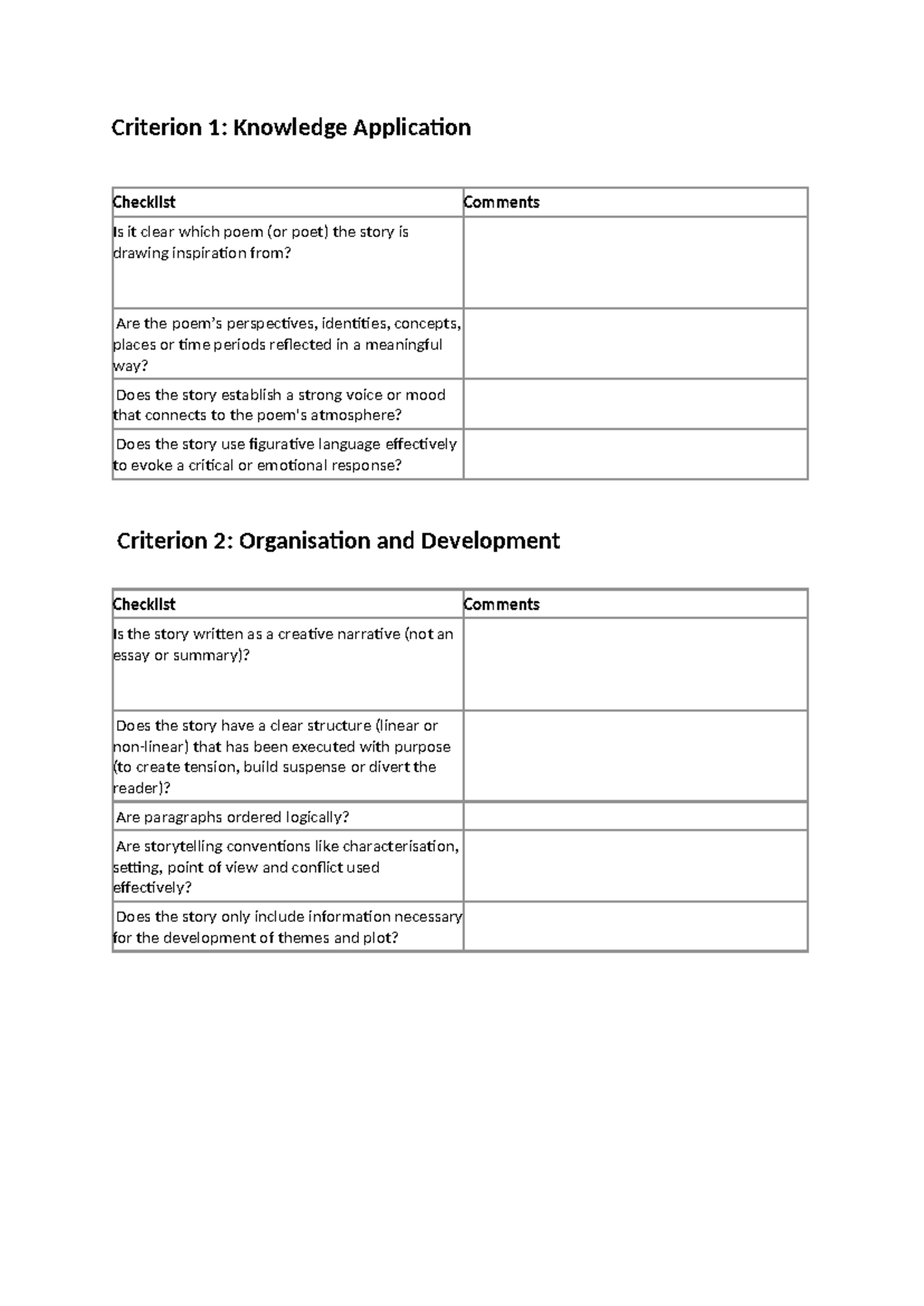 IA3 Short Story Checklist: Criteria for Creative Narrative Development ...