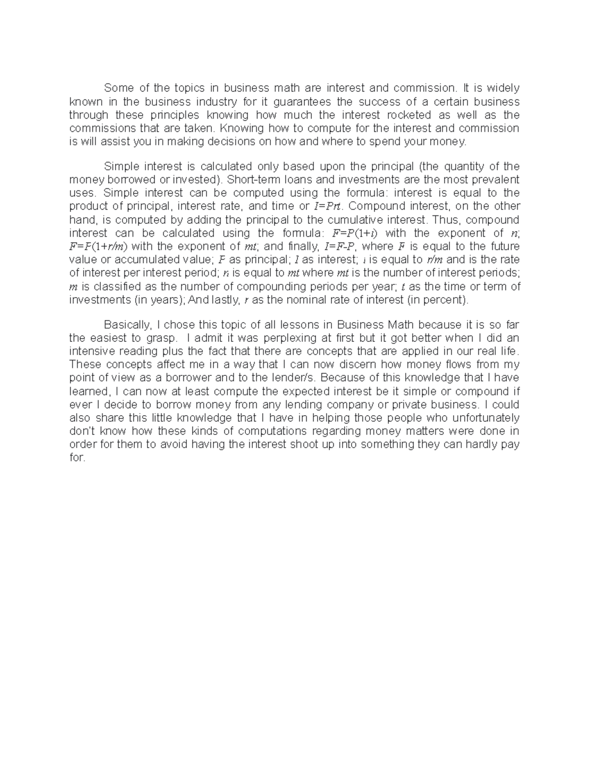 BM Final EXAM - Some of the topics in business math are interest and ...