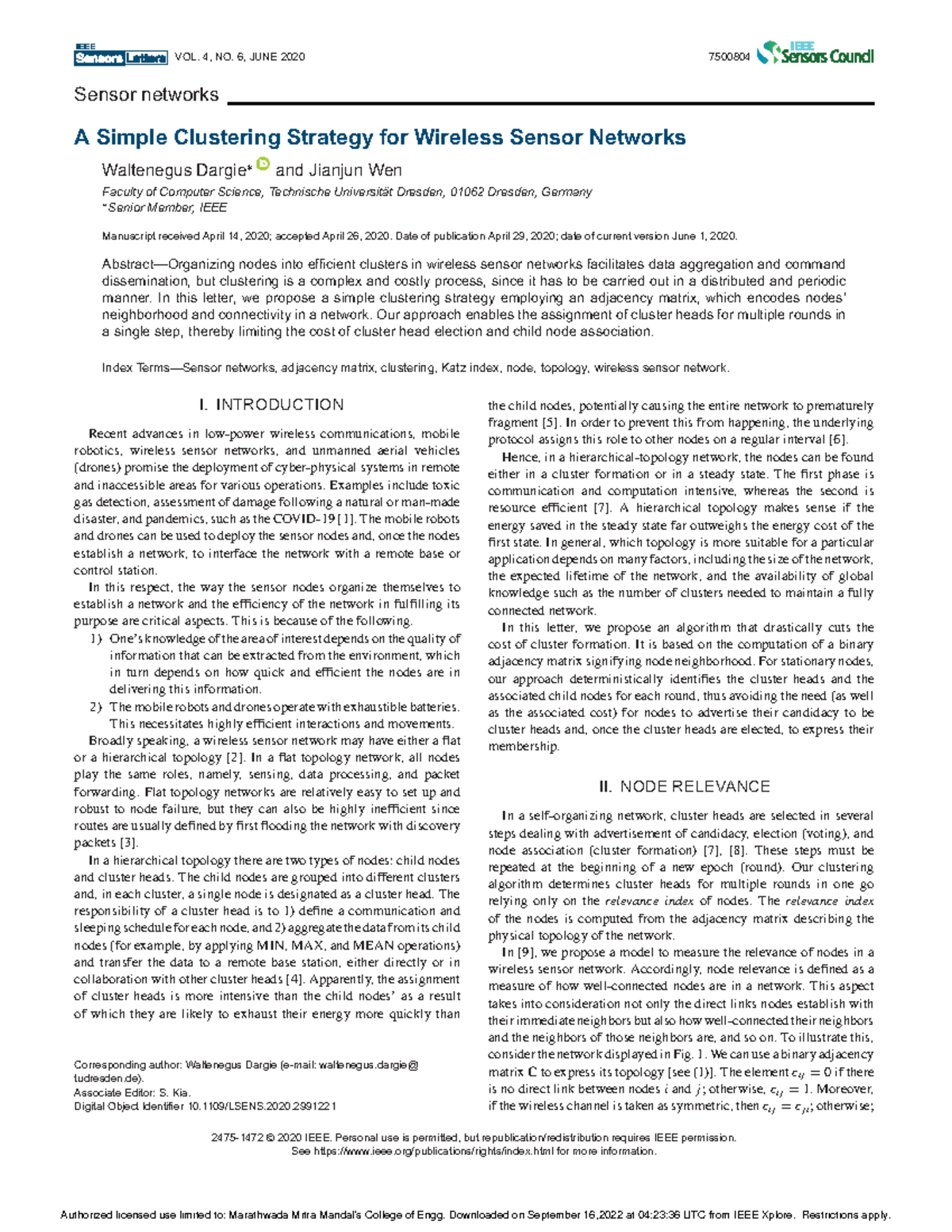 A Simple Clustering Strategy for Wireless Sensor Networks - Sensor ...
