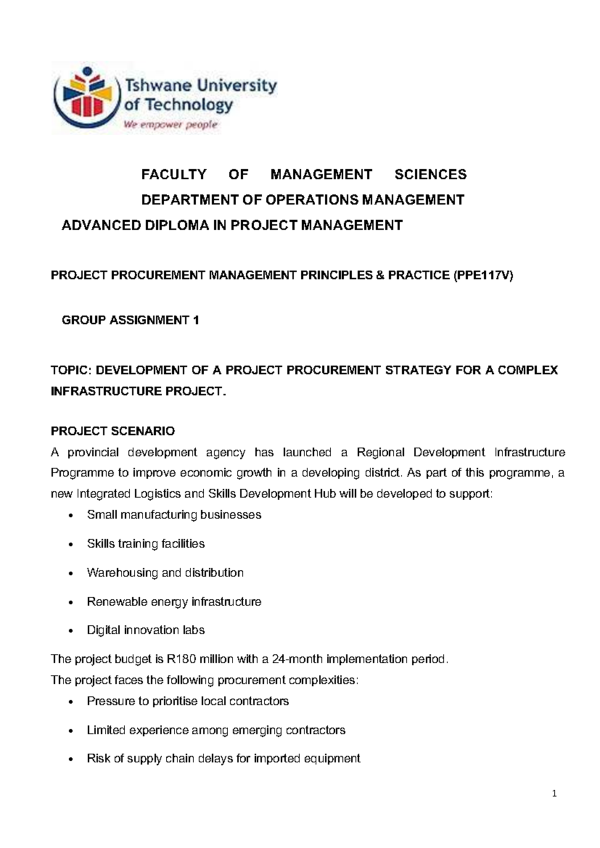 PPE117V Group Assignment: Project Procurement Strategy - Studocu