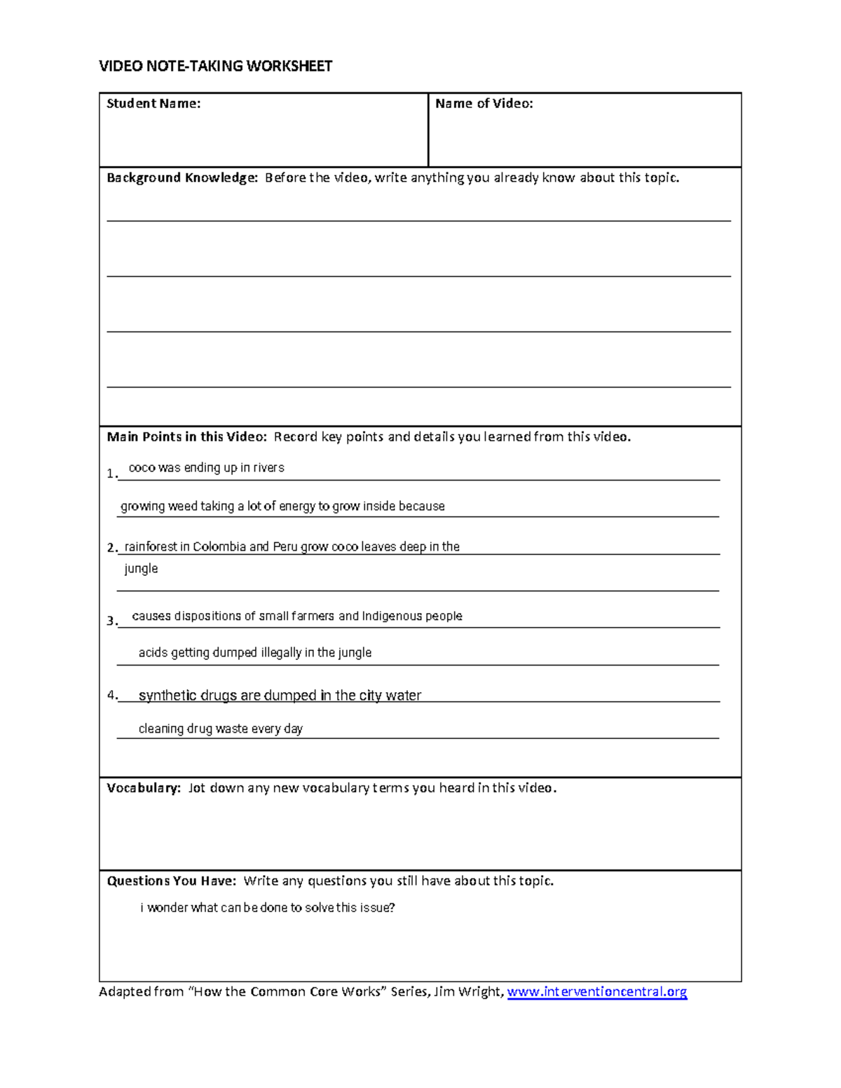 Kami Export - HO Video Note Taking Worksheet - VIDEO NOTE‐TAKING ...