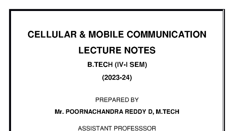 CELLULAR MOBILE COMMUNICATION LECTURE NOTES ECE B.TECH SEM 2023 - Studocu