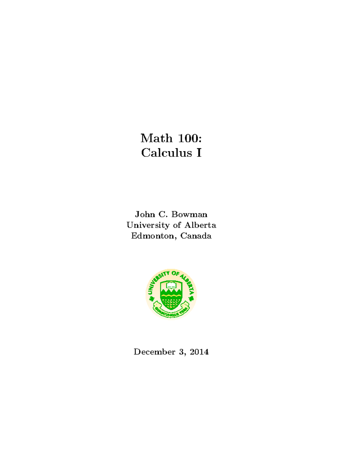 Math 100: Lecture Notes on Calculus I - Applications & Integration ...