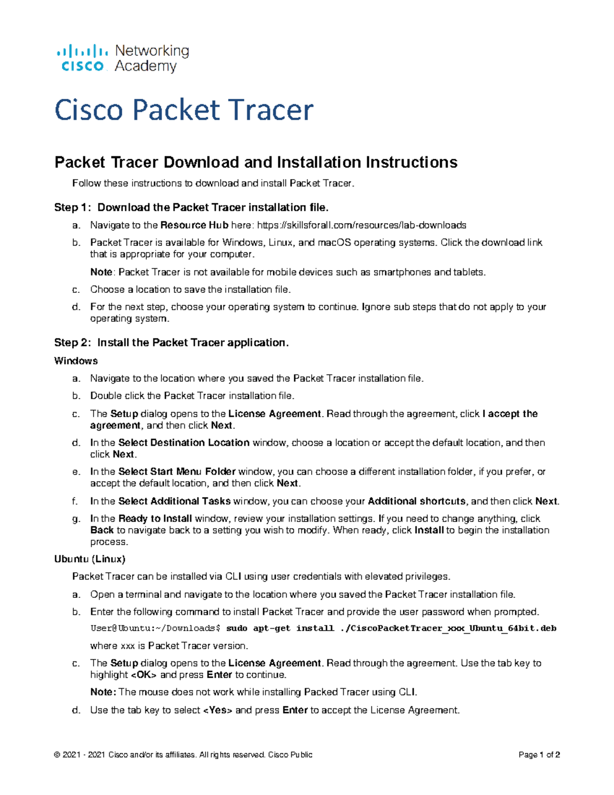 Cisco Packet Tracer Installation Guide and Setup Instructions - Studocu