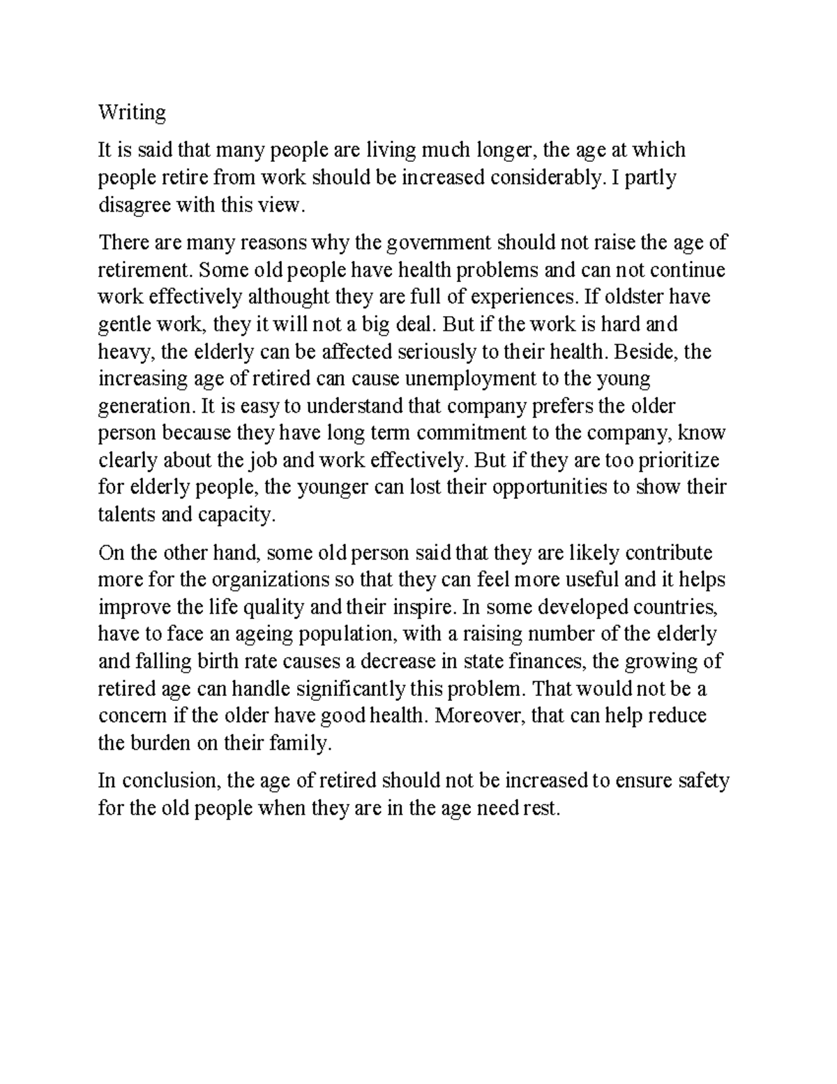 Essay Notes: Retirement Age Debate - Pros and Cons - Studocu