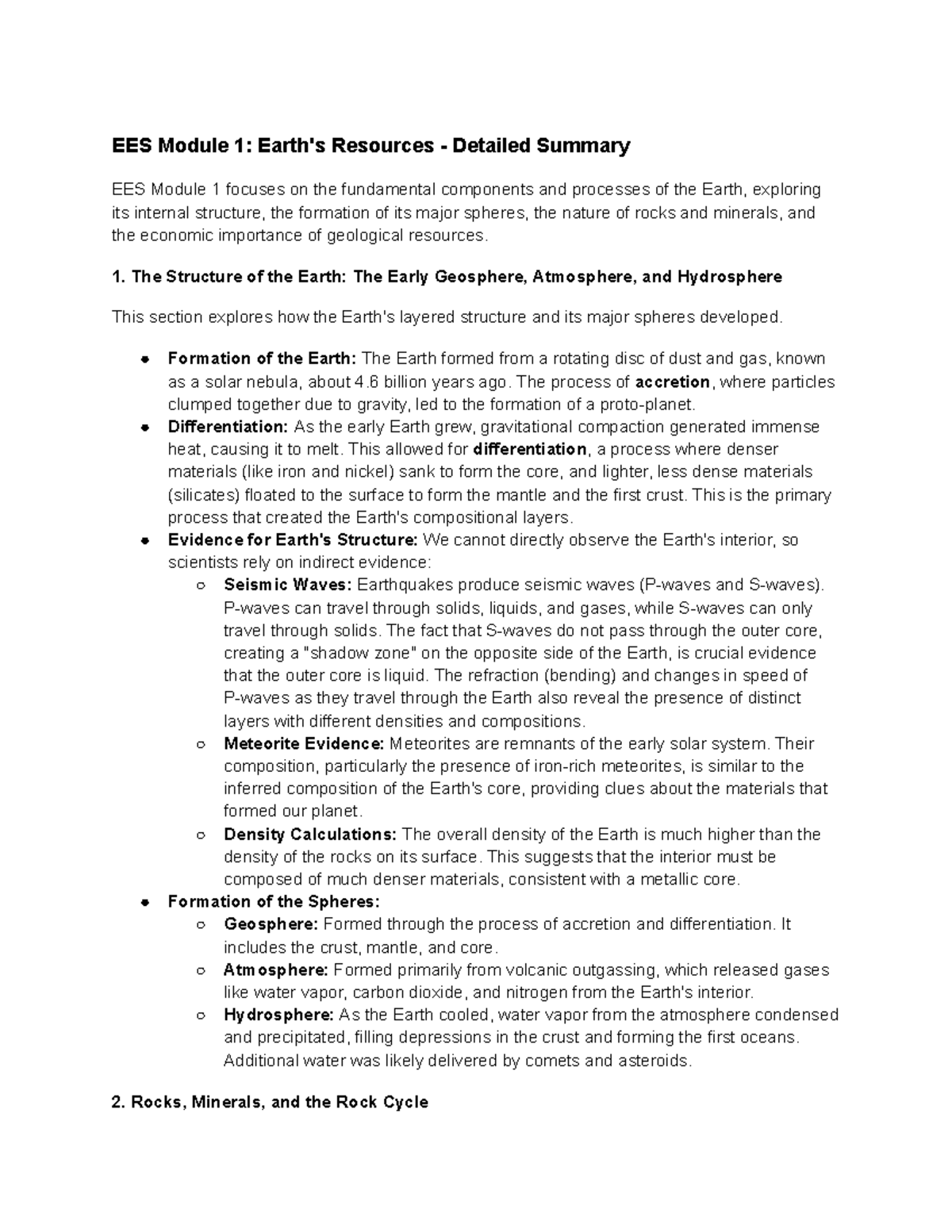 EES Module 1: Comprehensive Overview of Earth's Structure and Resources ...