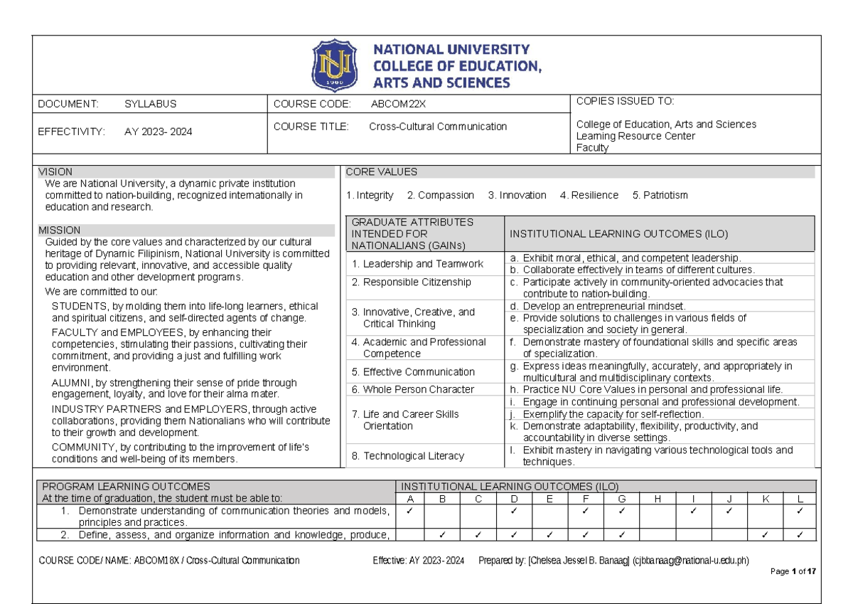 ABCOM 22X Cross-Cultural Communication Syllabus for AY 2023-2024 - Studocu