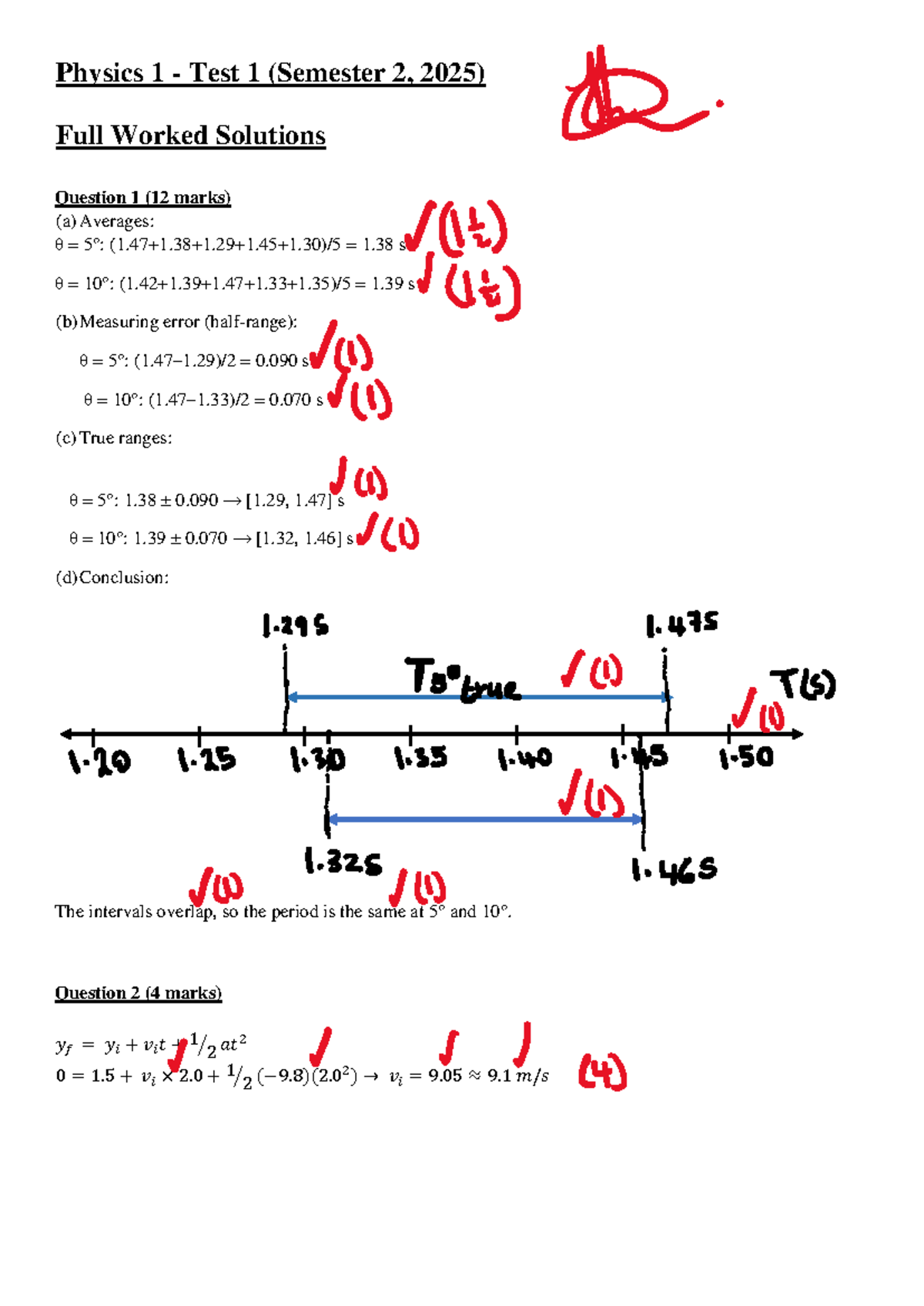 Physics 1 Test 1 Solutions (Semester 2, 2025) Full Details - Studocu