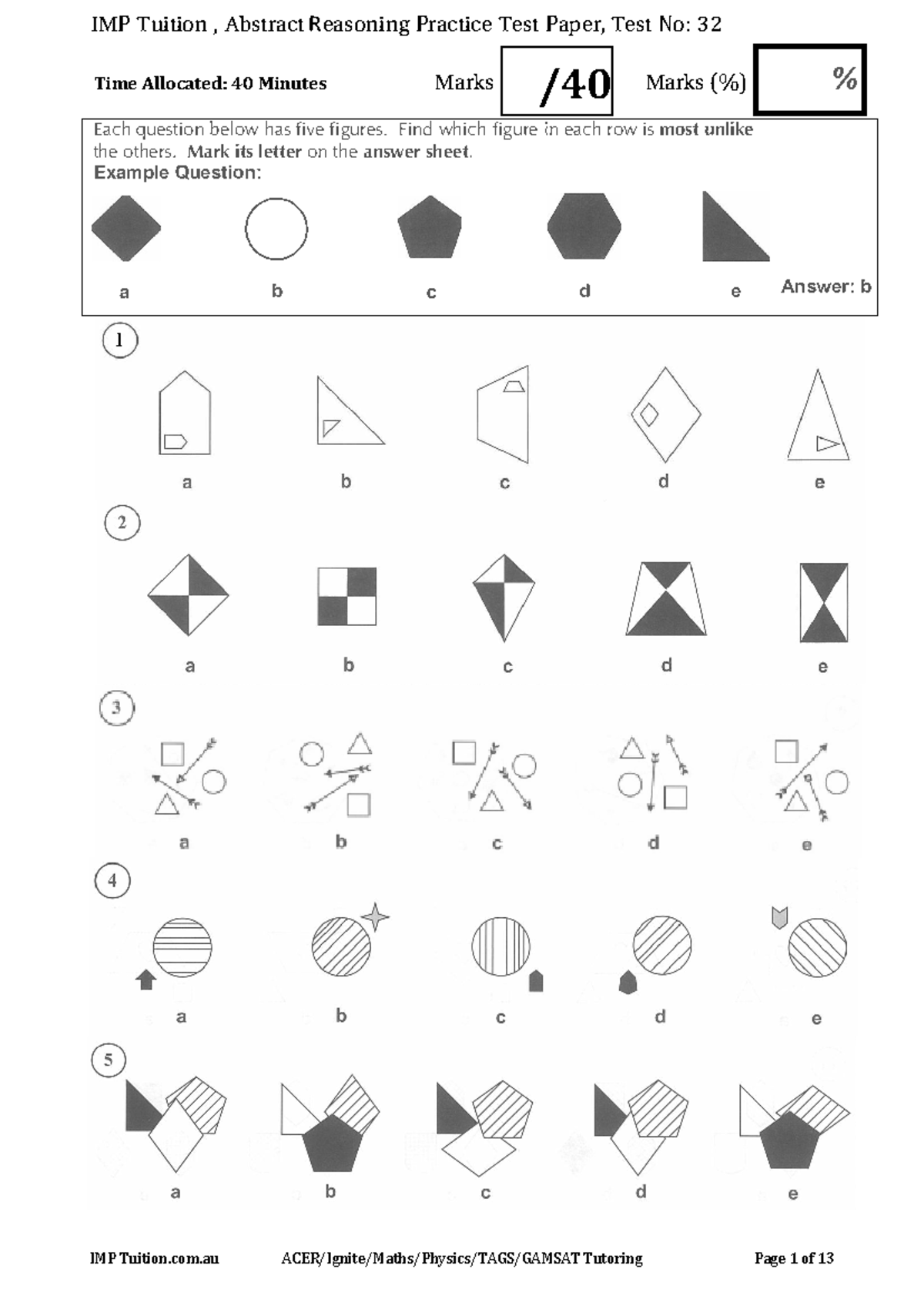 Abstract Reasoning Practice Test No. 32 for IMP Tuition - Studocu