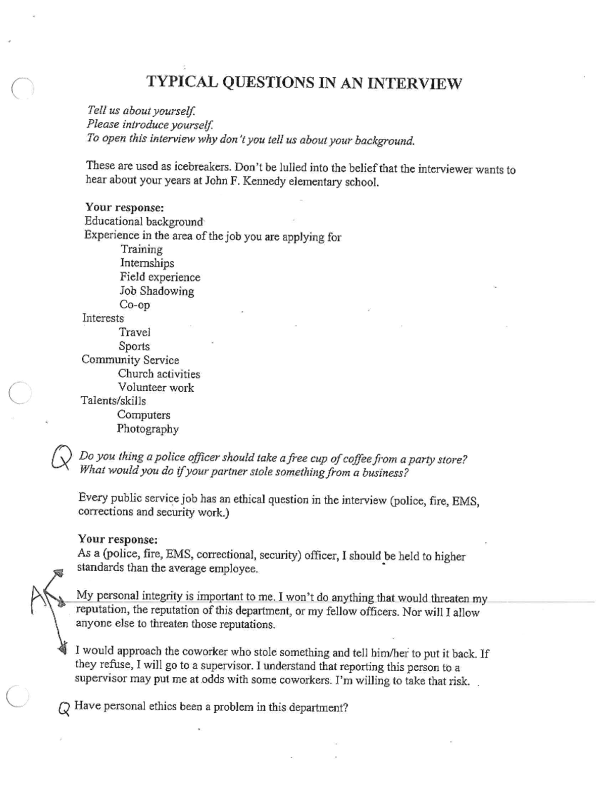 Skills Interview Questions and Responses (Course Code: 12) - Studocu