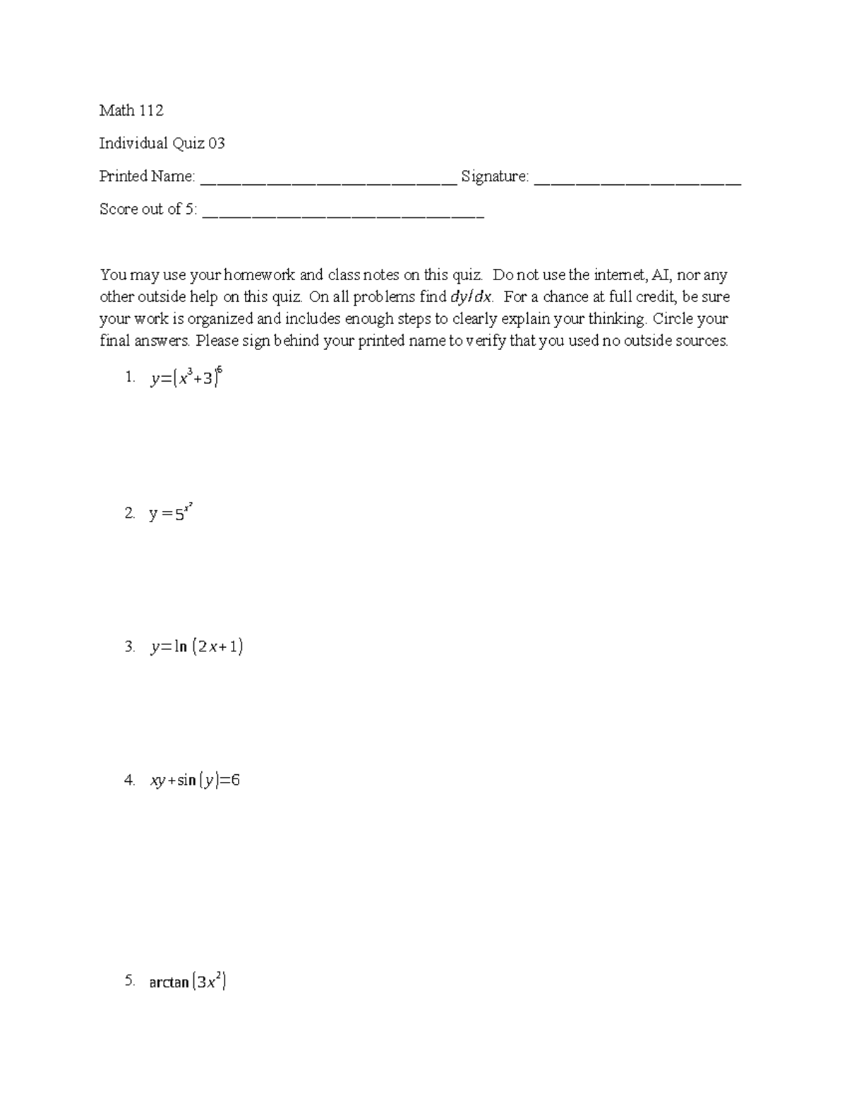 Math 112 Individual Quiz 03 Instructions and Problems - Studocu