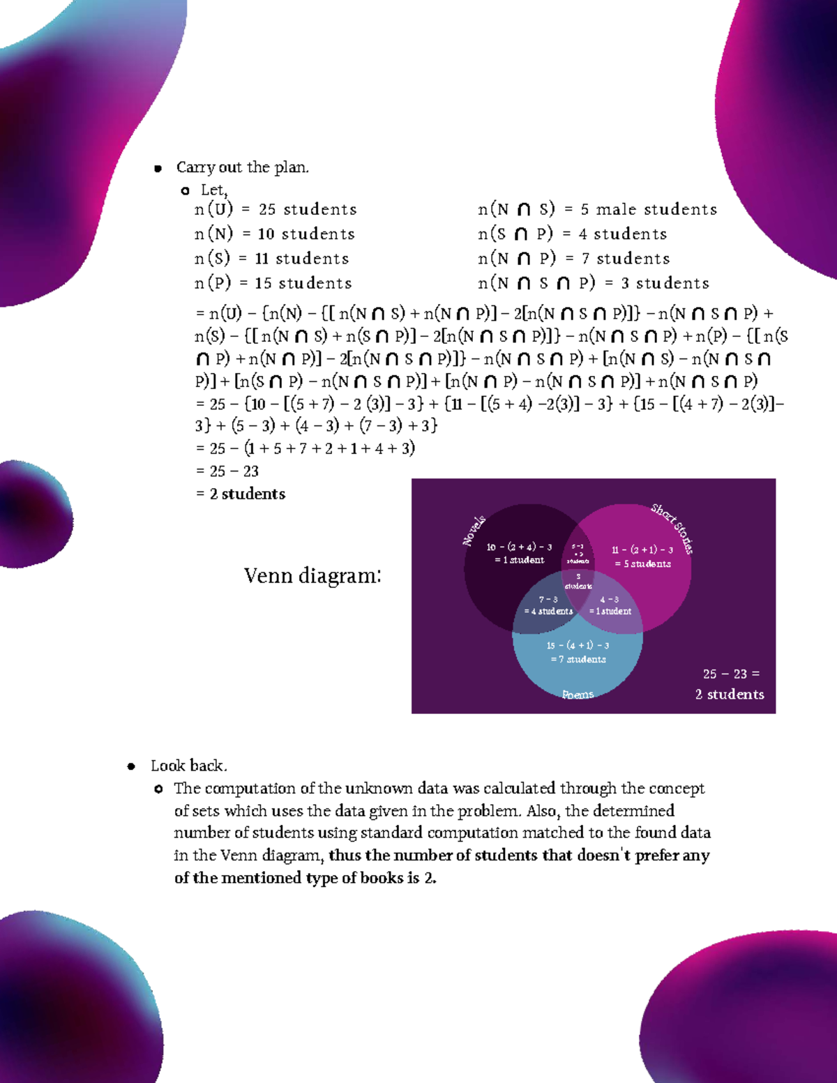 Venn Diagram Analysis for Set Theory (Course Code: 02) - Studocu