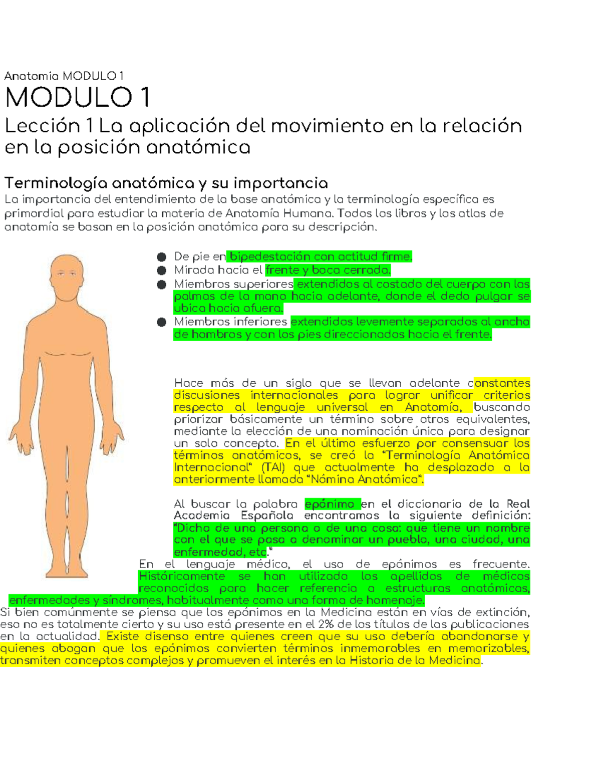 Anatomía MOD 1 y 2: Lecciones sobre Movimiento y Ejes Anatómicos - Document Preview