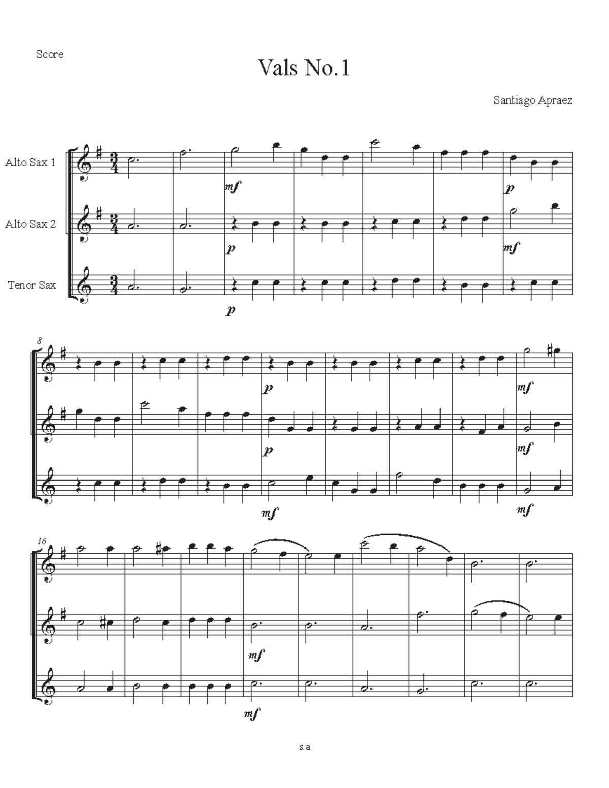 SAX 101: Score Vals No.1 for Alto & Tenor Saxophones - Studocu