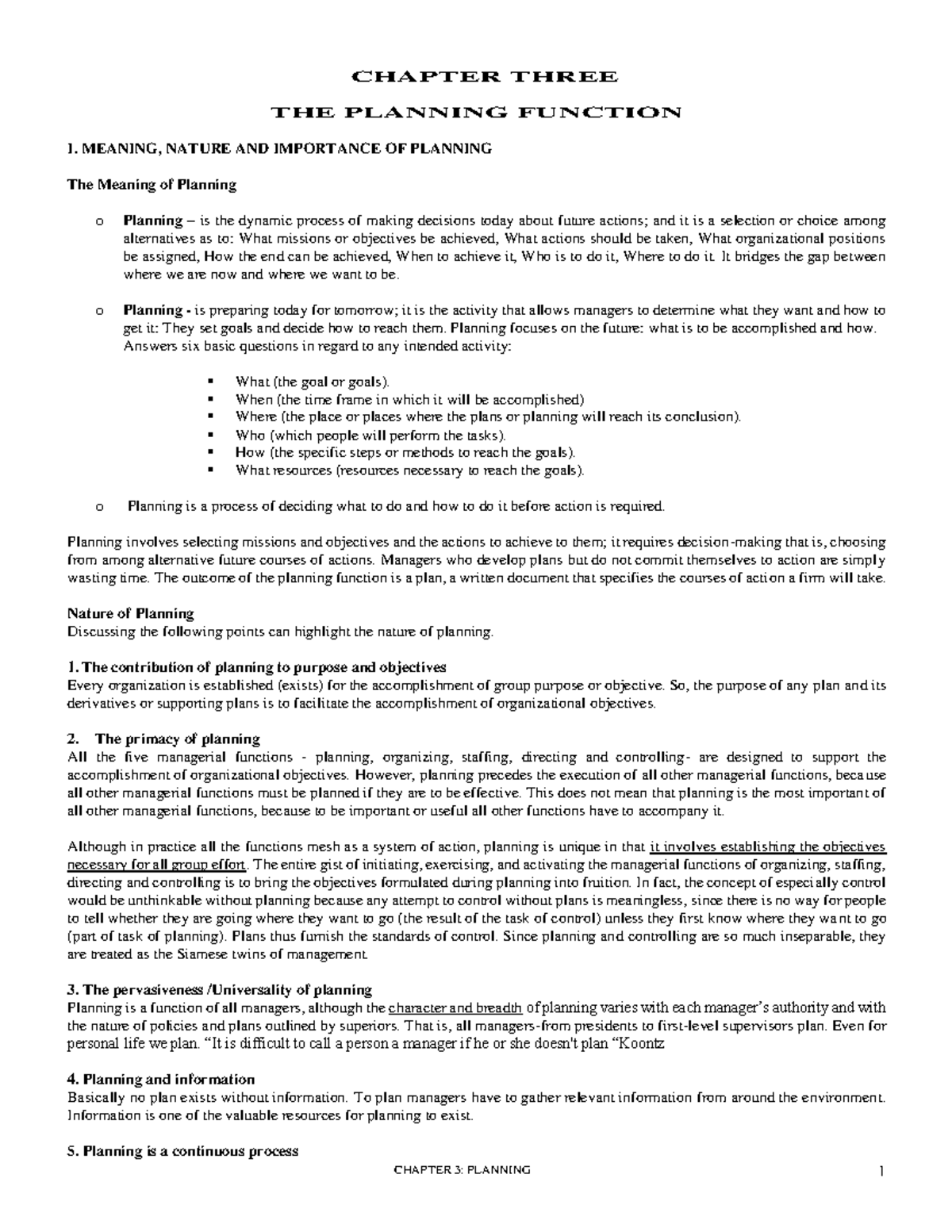 MAGT 101 - Chapter 3: The Planning Function in Management - Studocu