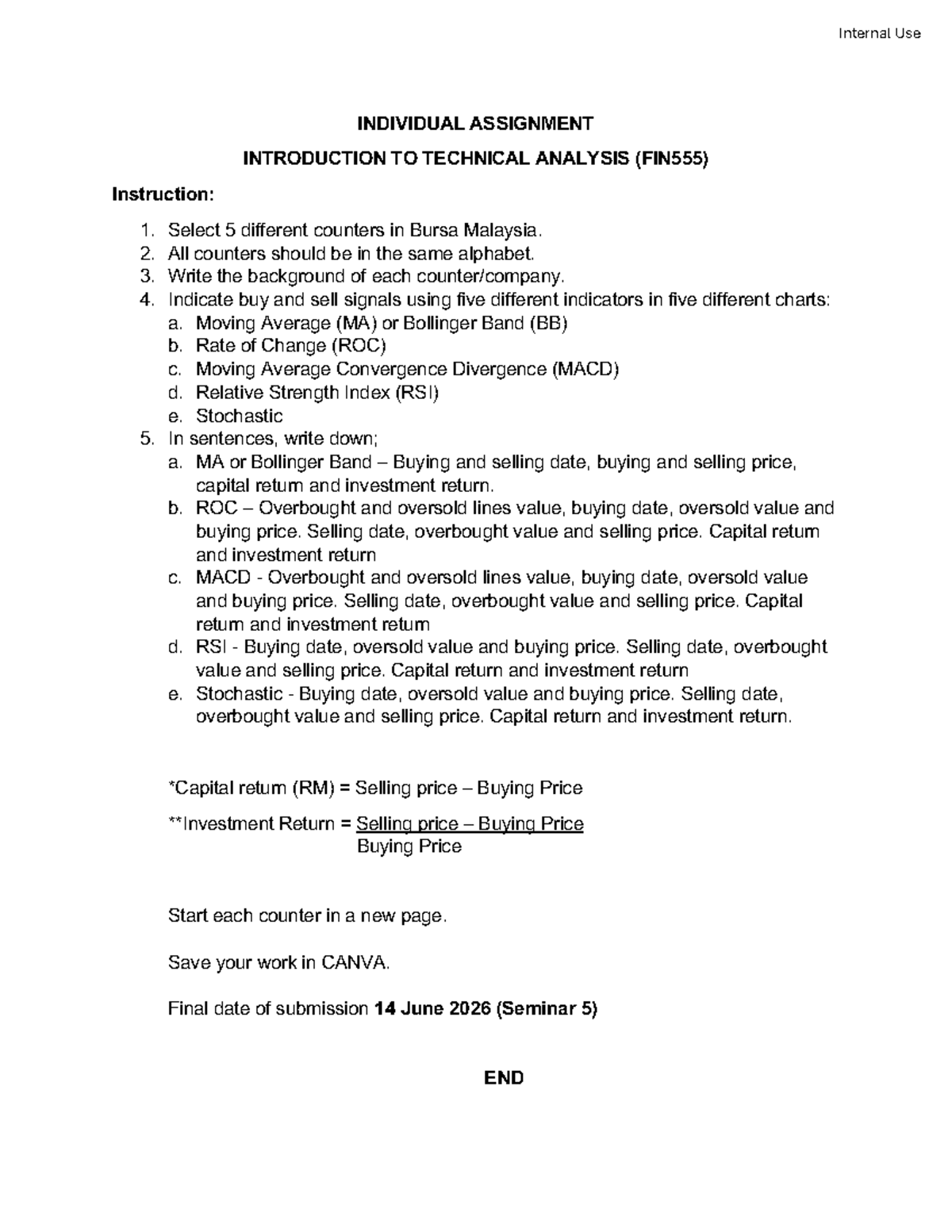 INDIVIDUAL ASSIGNMENT: INTRO TO TECHNICAL ANALYSIS (Sem 5) - Studocu