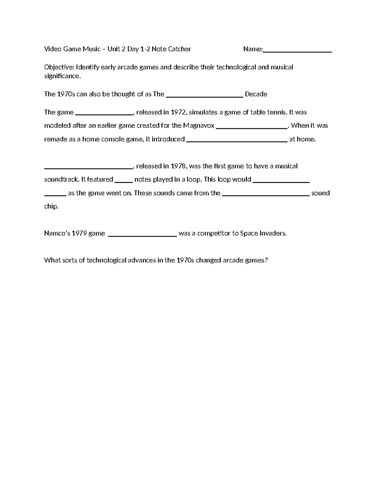 Video Game Music Unit 2: Lecture Notes on Arcade Games - Studocu