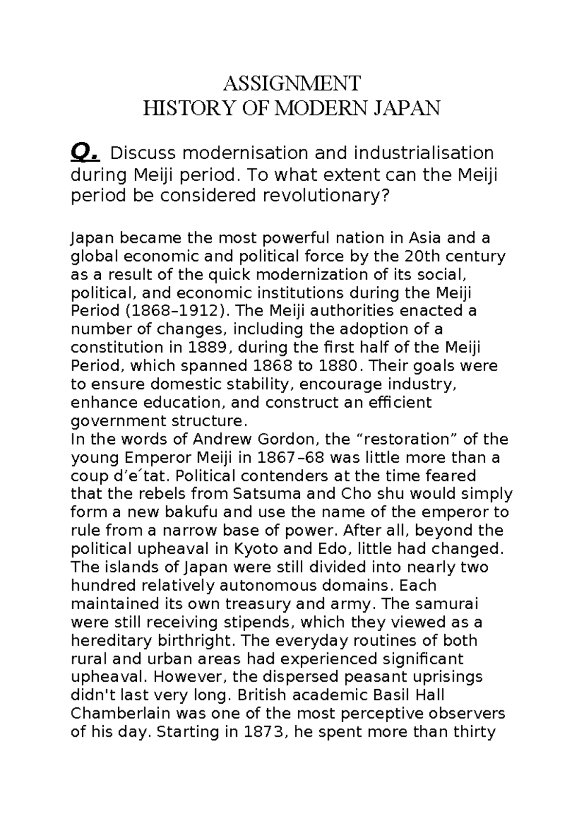 MOD 101: Modernization and Industrialization in Meiji Japan - Studocu