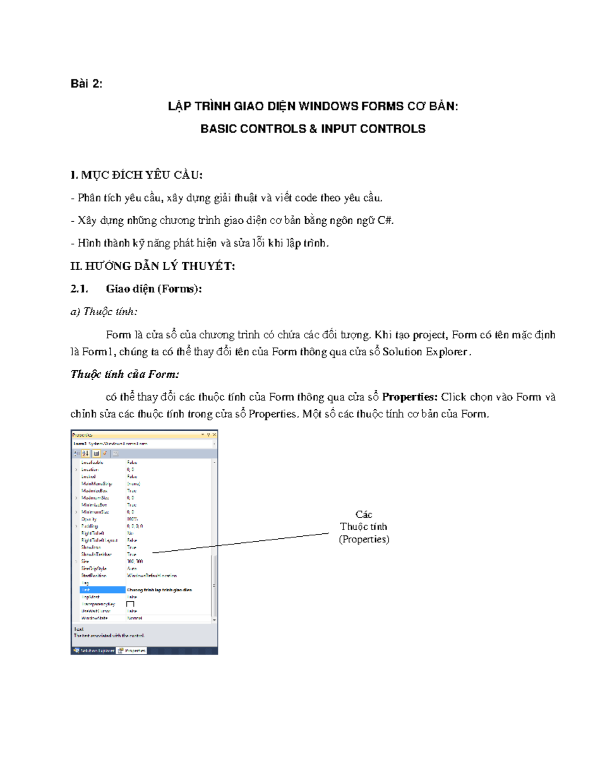 Bài 2: Lập Trình Giao Diện Windows Forms - Basic Input Controls - Studocu