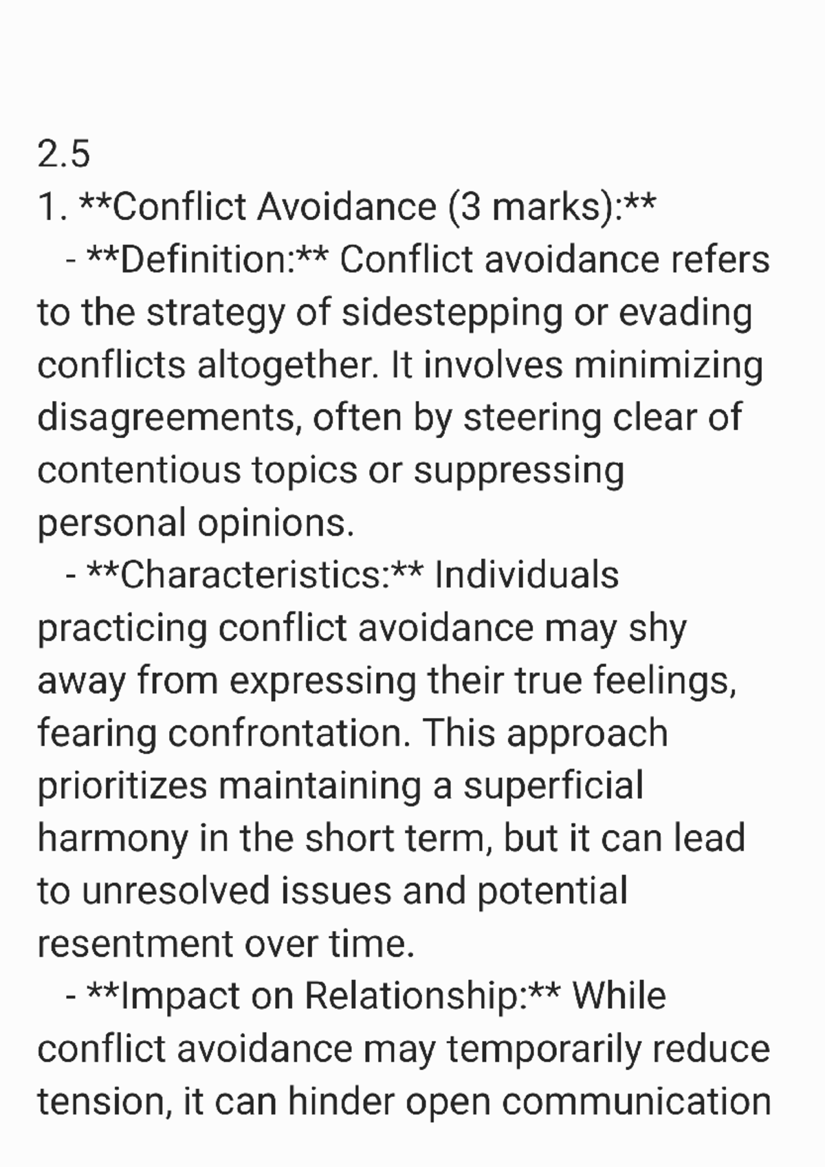 LO ASSIGNMENT Notes on Conflict Avoidance and Confrontation - Studocu