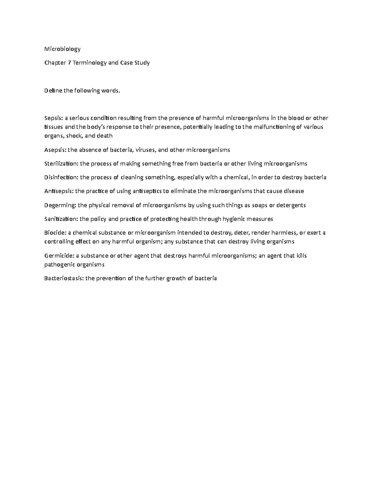 Micro Ch 7 Terminology & Case Study: Microbial Contamination Insights ...