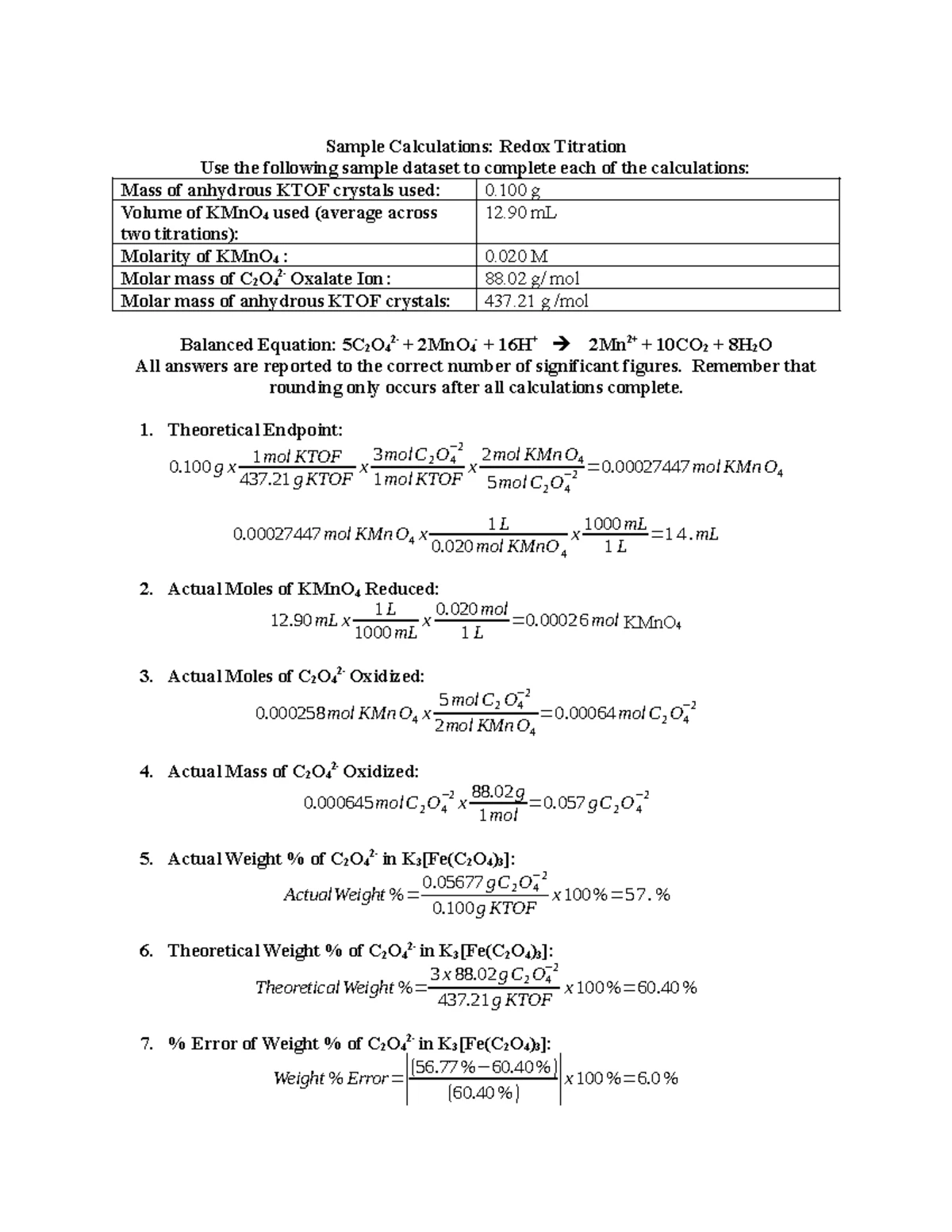 KTOF Potassium Permanganate Titration Overview and Objectives - Studocu