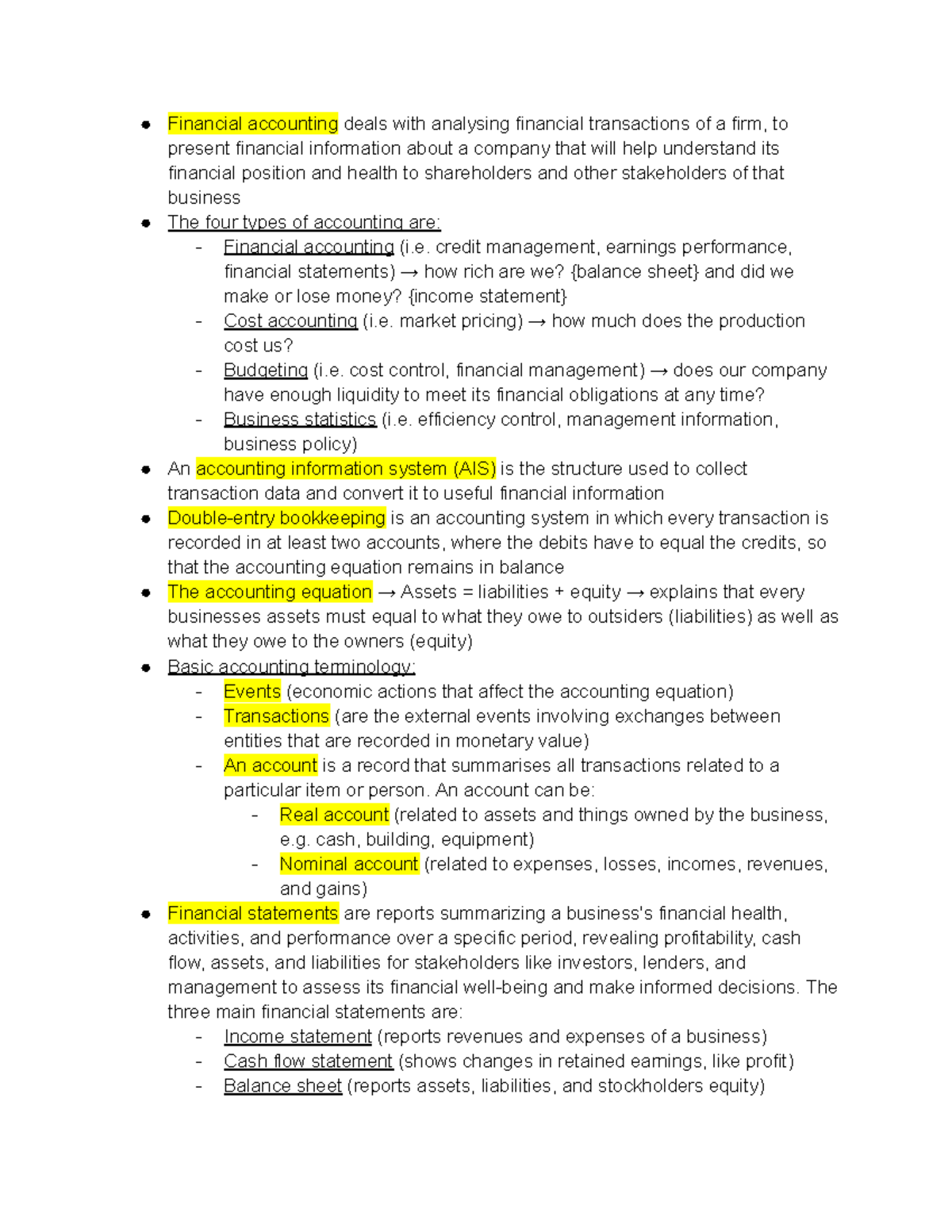 Financial Accounting Overview: Final Exam Revision (ACCT 101) - Studocu