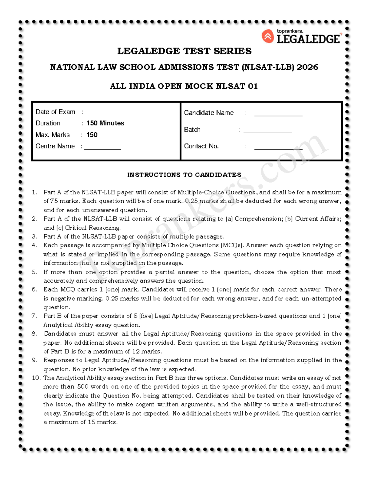 NLSAT 2026: All India Open Mock Test Series Guide - Studocu
