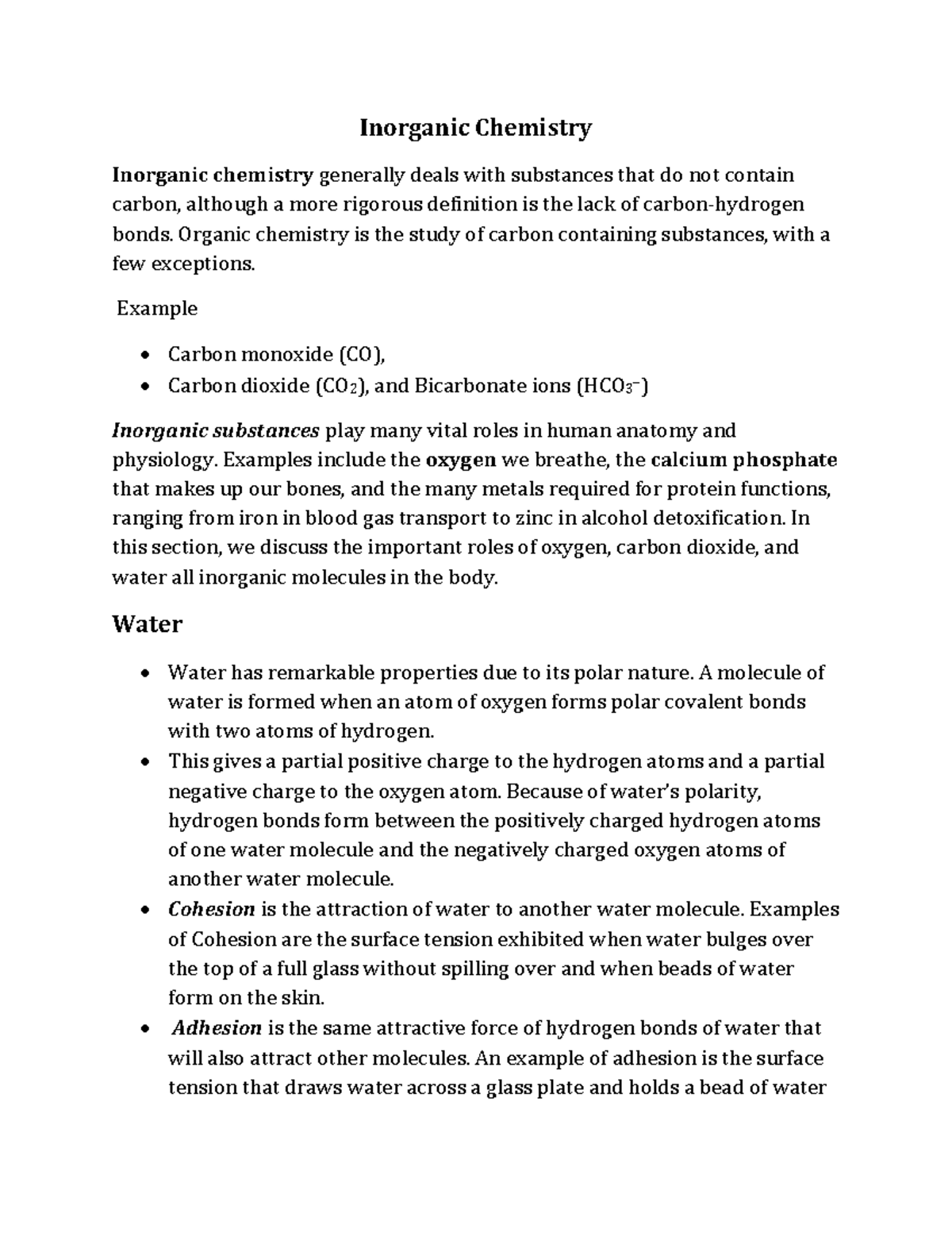 Inorganic Chemistry - Lecture Notes on Water, Acids, and Bases - Studocu