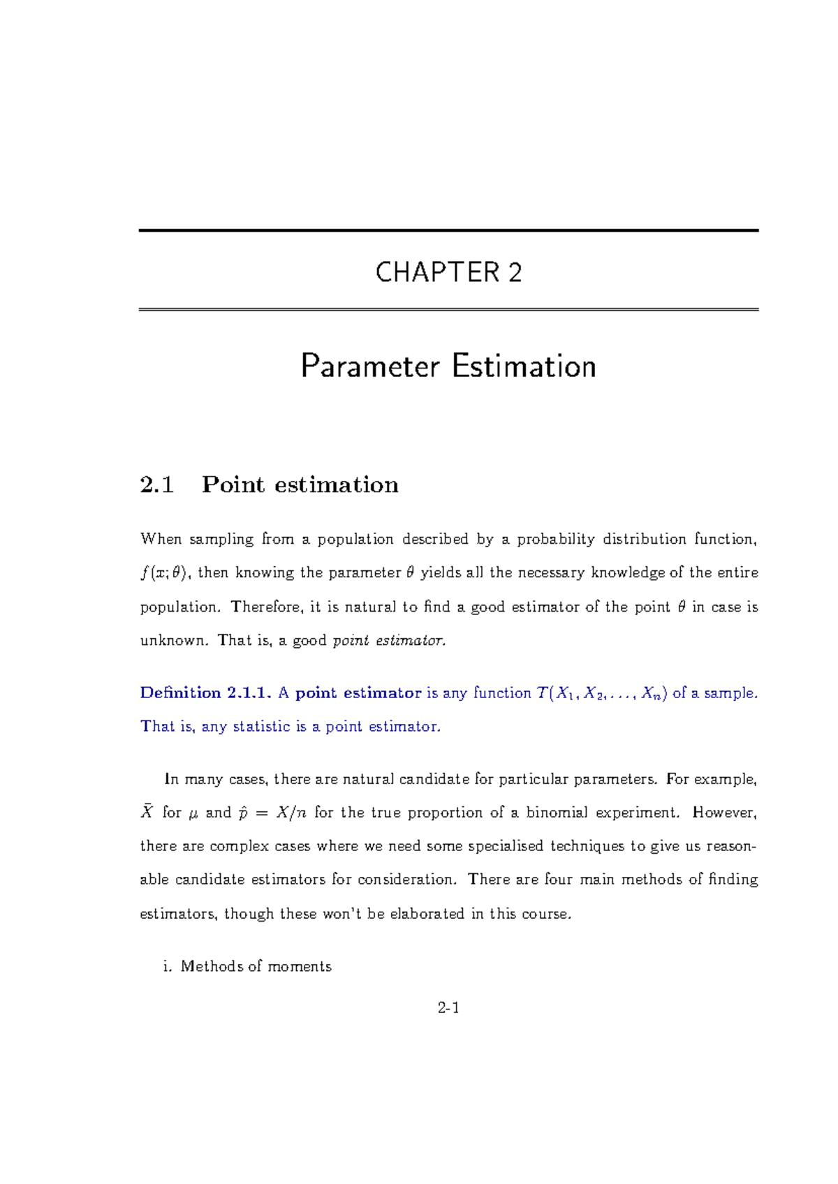 Chap 2: Parameter Estimation Techniques and Confidence Intervals - Studocu